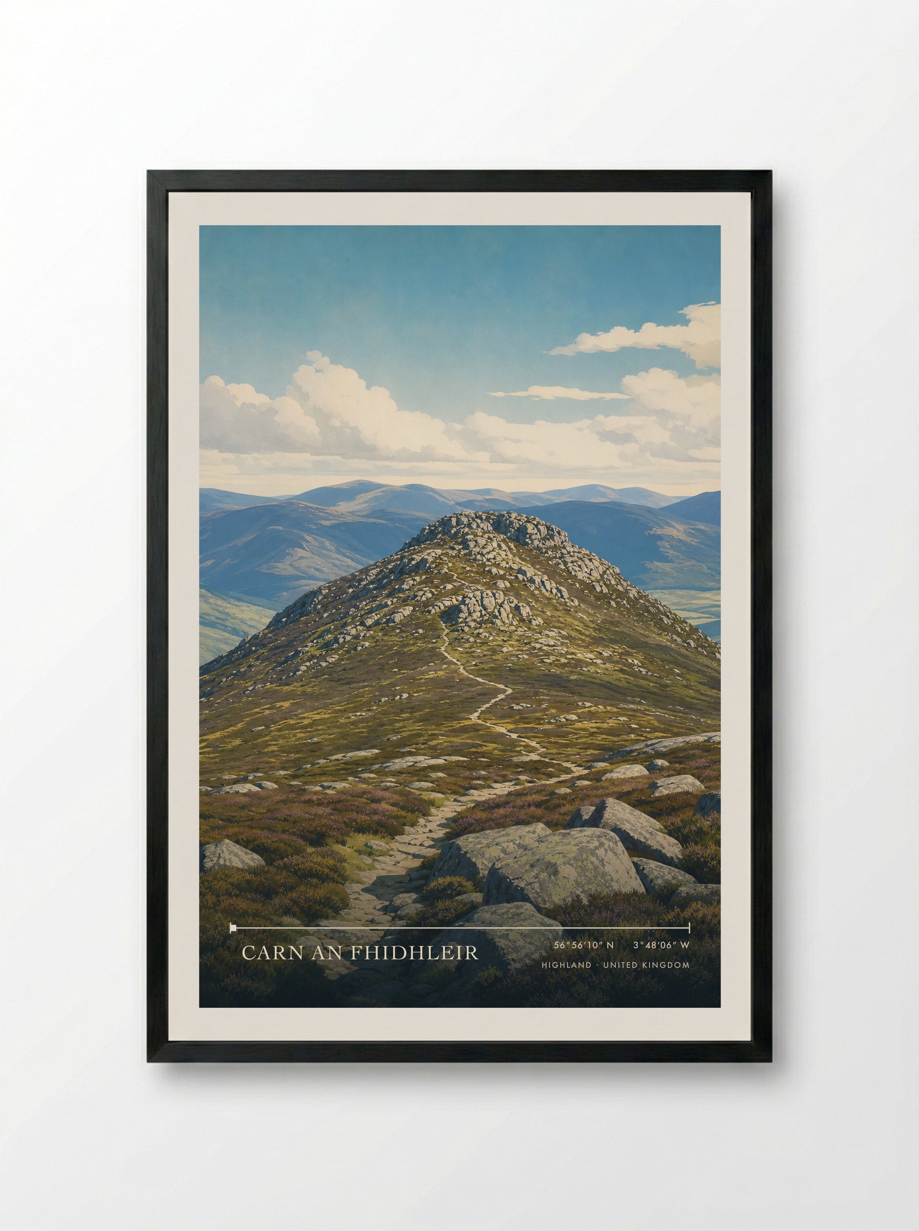 Carn an Fhidhleir Highland United Kingdom Travel Poster - Framed Print Black