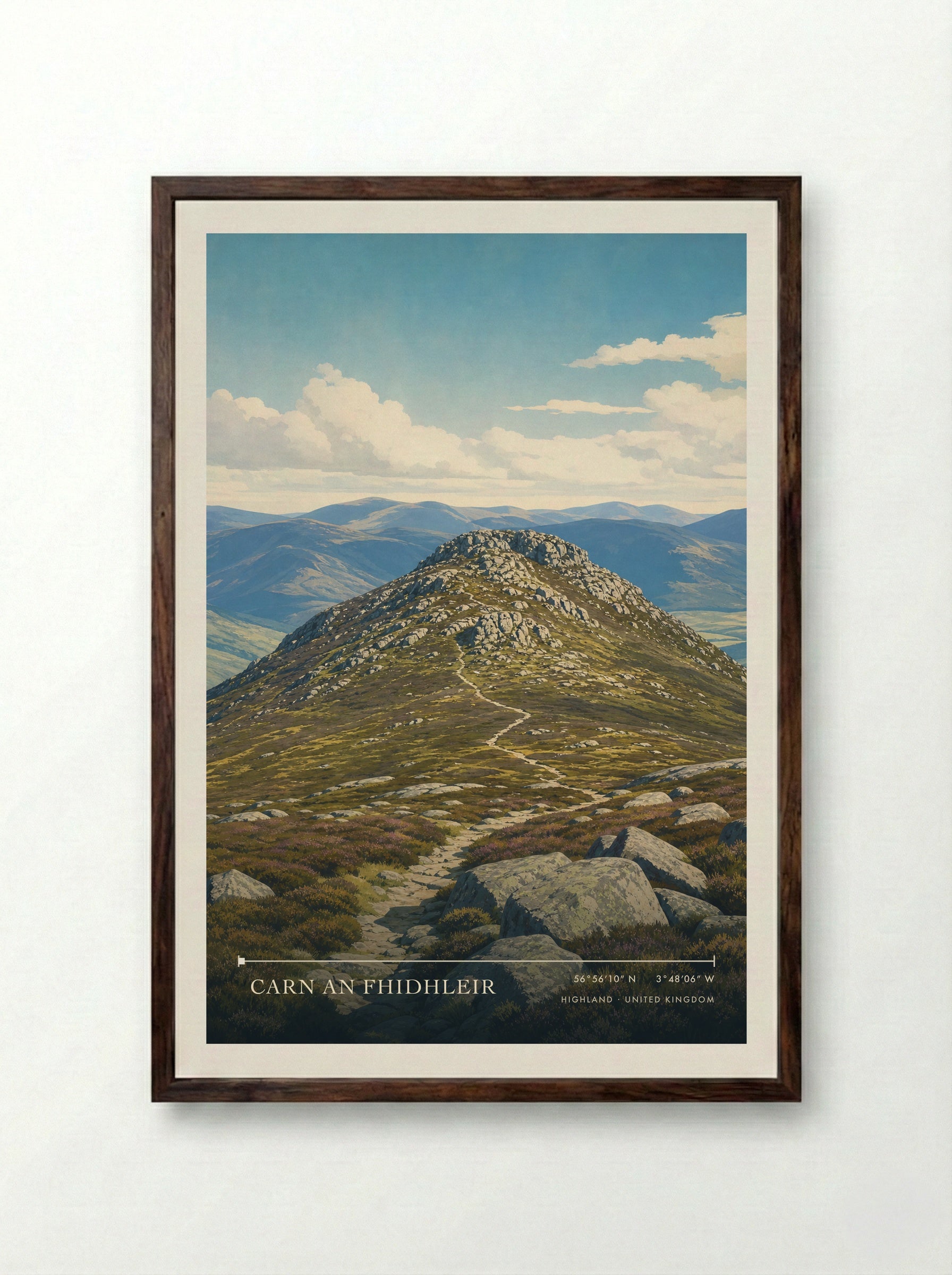 Carn an Fhidhleir Highland United Kingdom Travel Poster - Framed Print Dark Wood