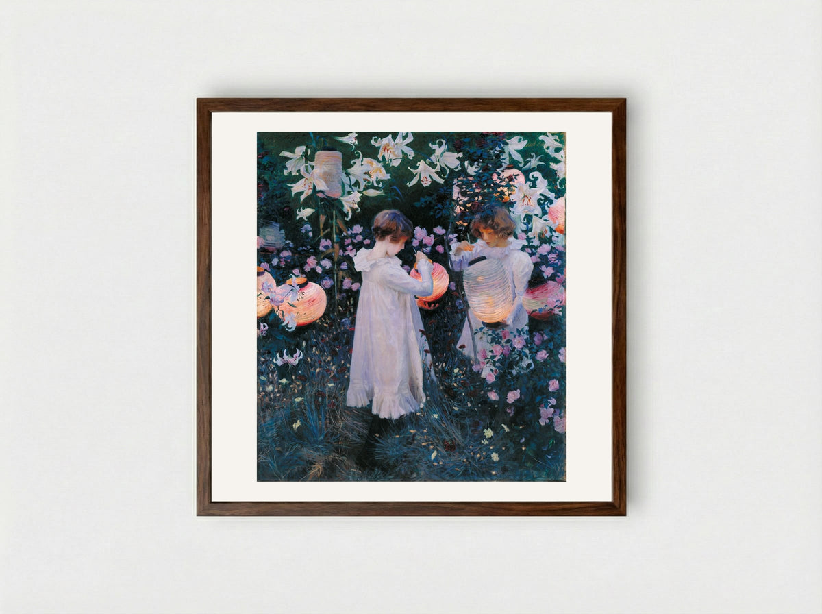 Carnation, Lily, Lily, Rose - John Singer Sargent - Framed Print Dark Wood