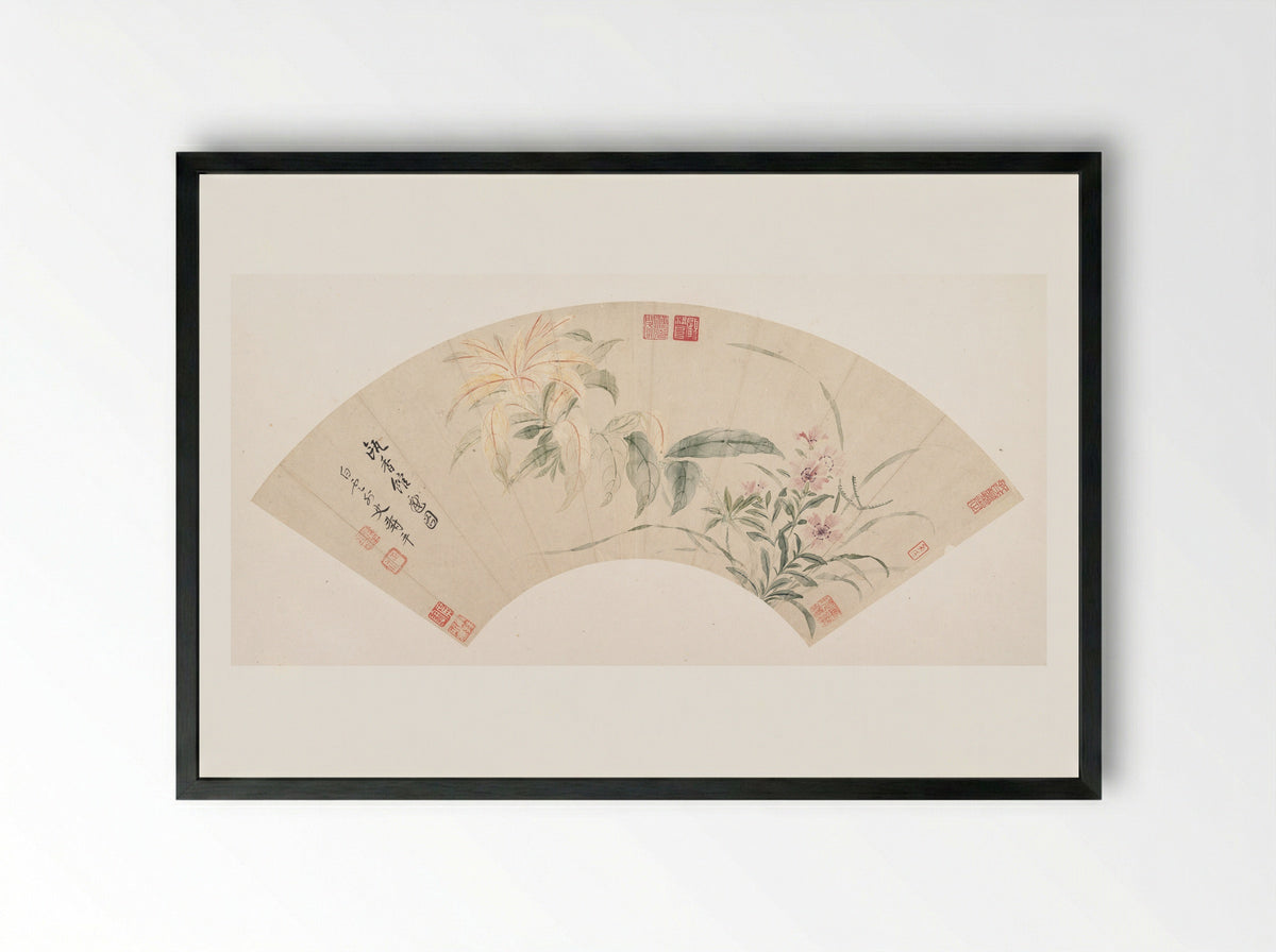 Carnations and Amaranthus - Yun Shouping - Framed Print Black