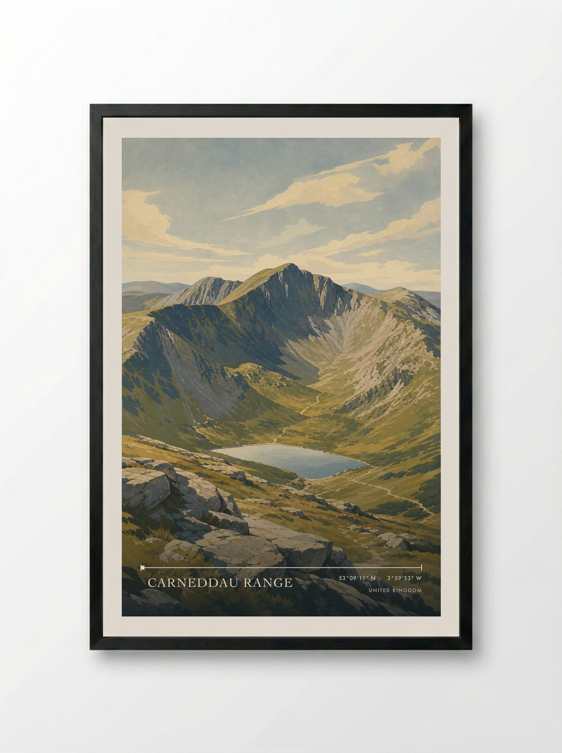Carneddau Range United Kingdom Travel Poster - Framed Print Black