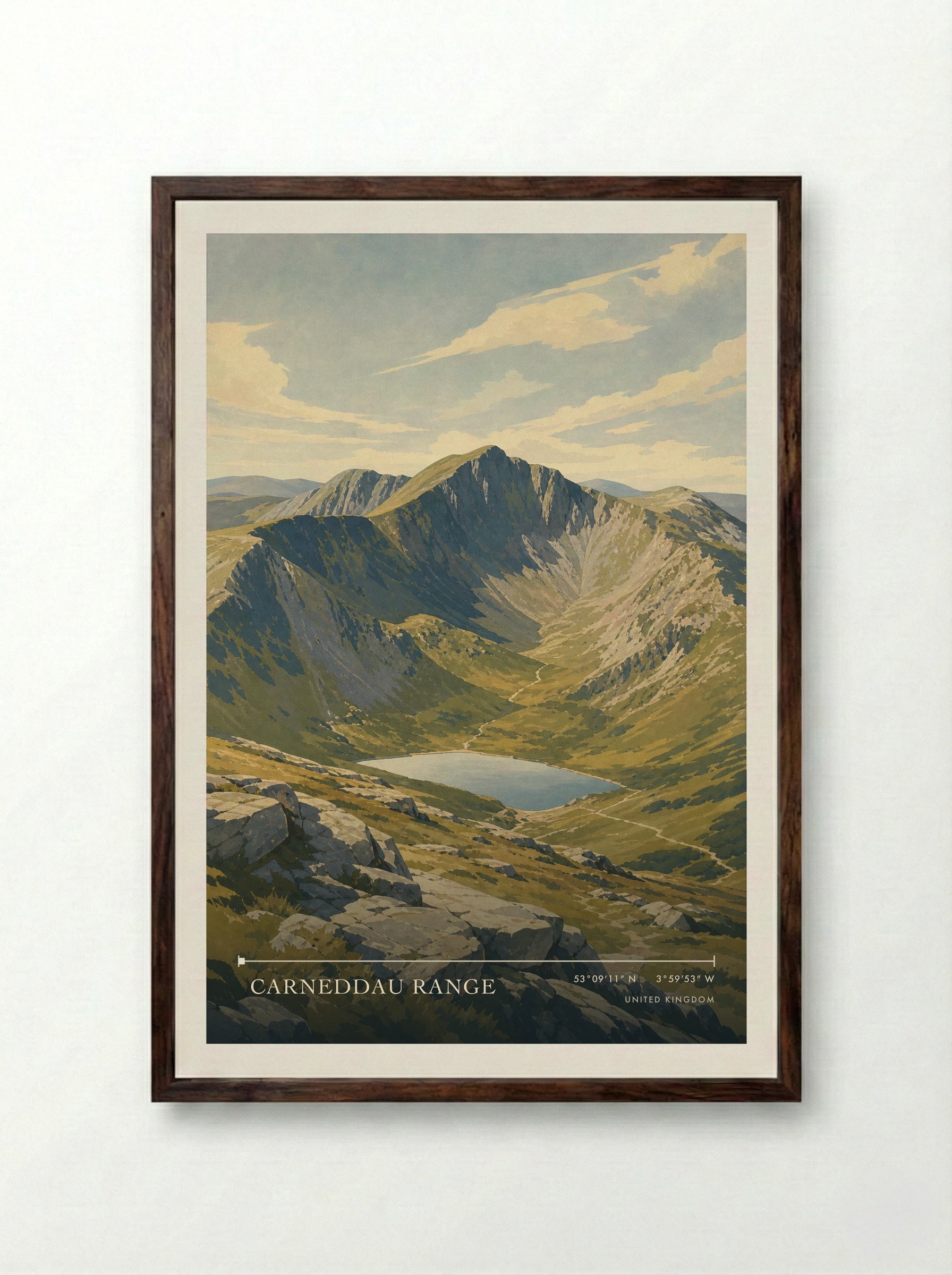 Carneddau Range United Kingdom Travel Poster - Framed Print Dark Wood