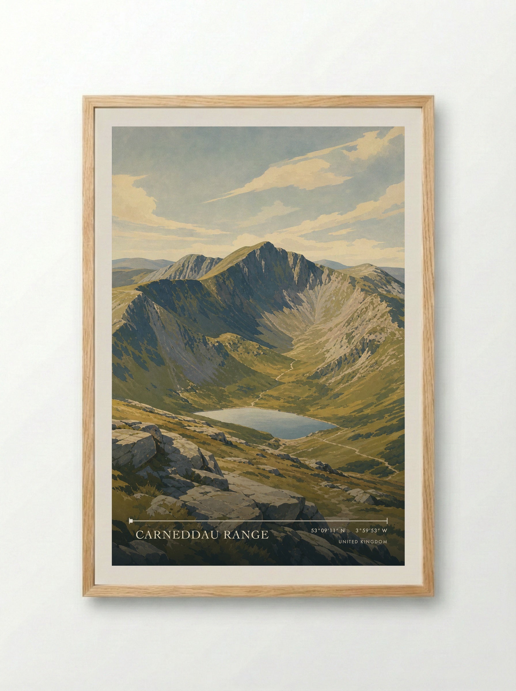 Carneddau Range United Kingdom Travel Poster - Framed Print Wood