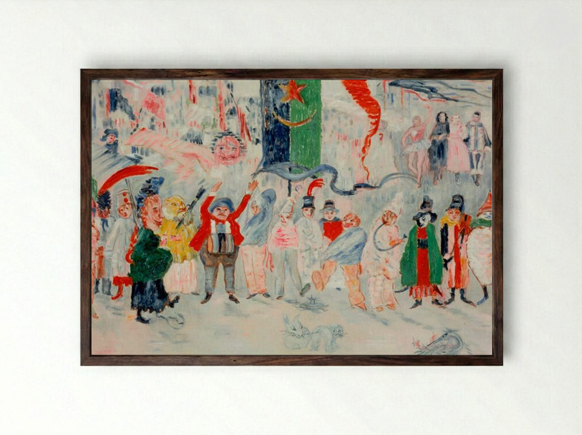 Carnival in Flanders - James Ensor - Framed Print Dark Wood
