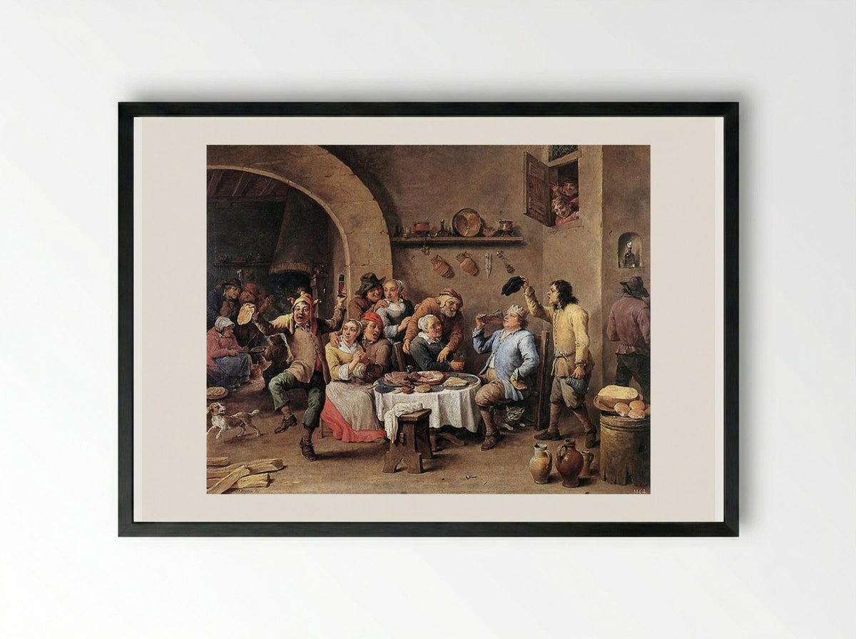 Carnival: 'The King Drinks' - David Teniers the Younger - Framed Print Black