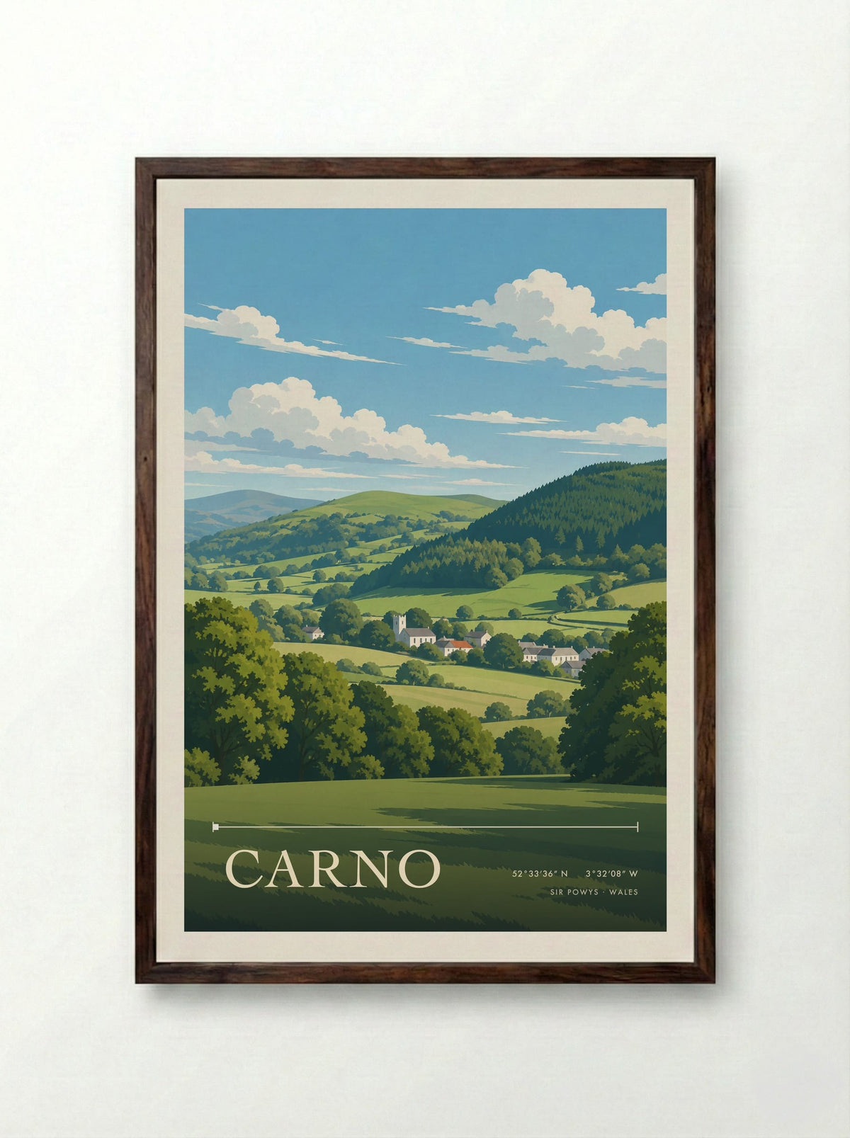 Carno, Sir Powys | Travel Poster - Framed Print Dark Wood