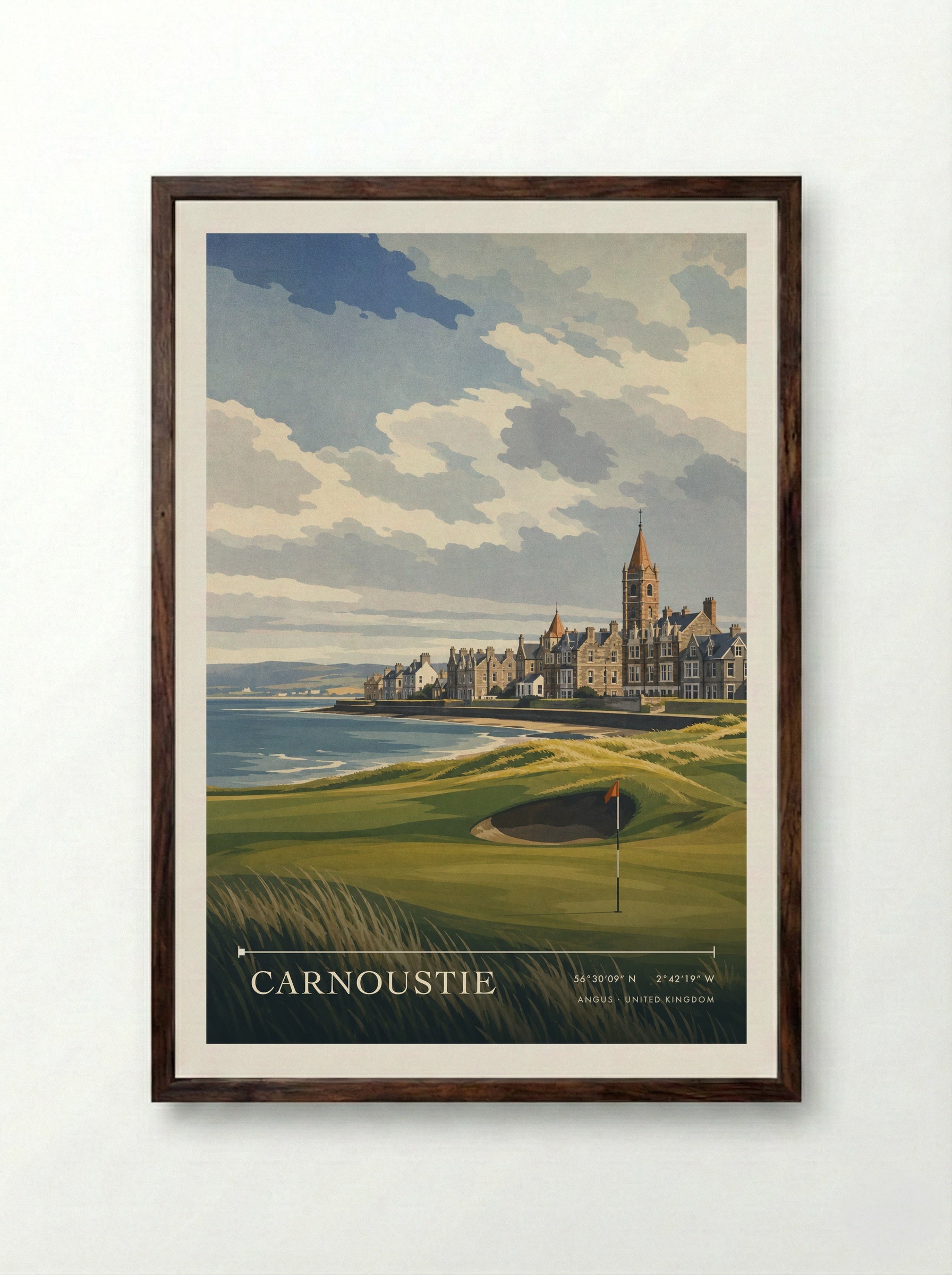 Carnoustie Angus United Kingdom Travel Poster - Framed Print Dark Wood