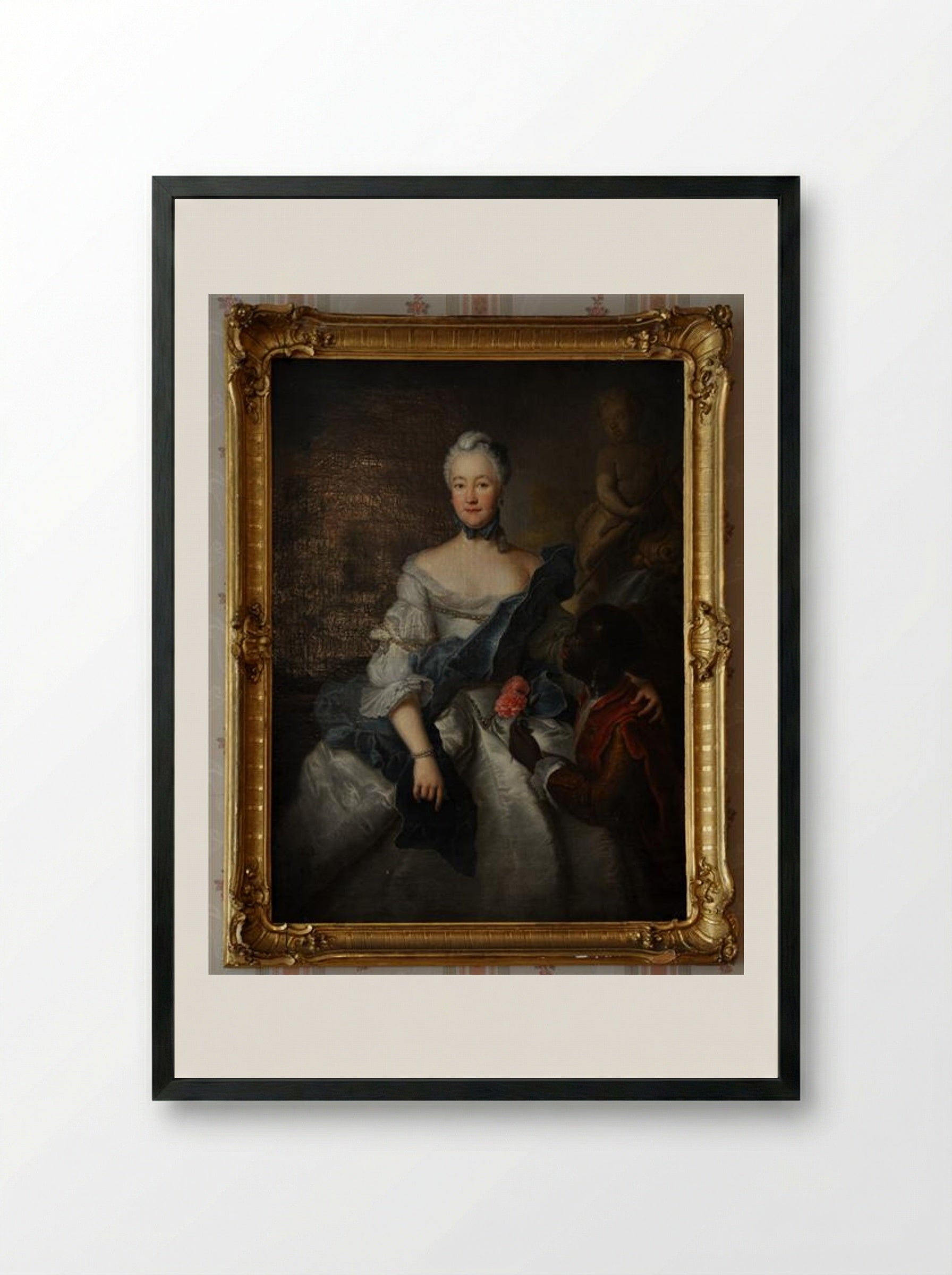 Caroline of Hesse-Darmstadt with her Moors - Antoine Pesne - Framed Print Black