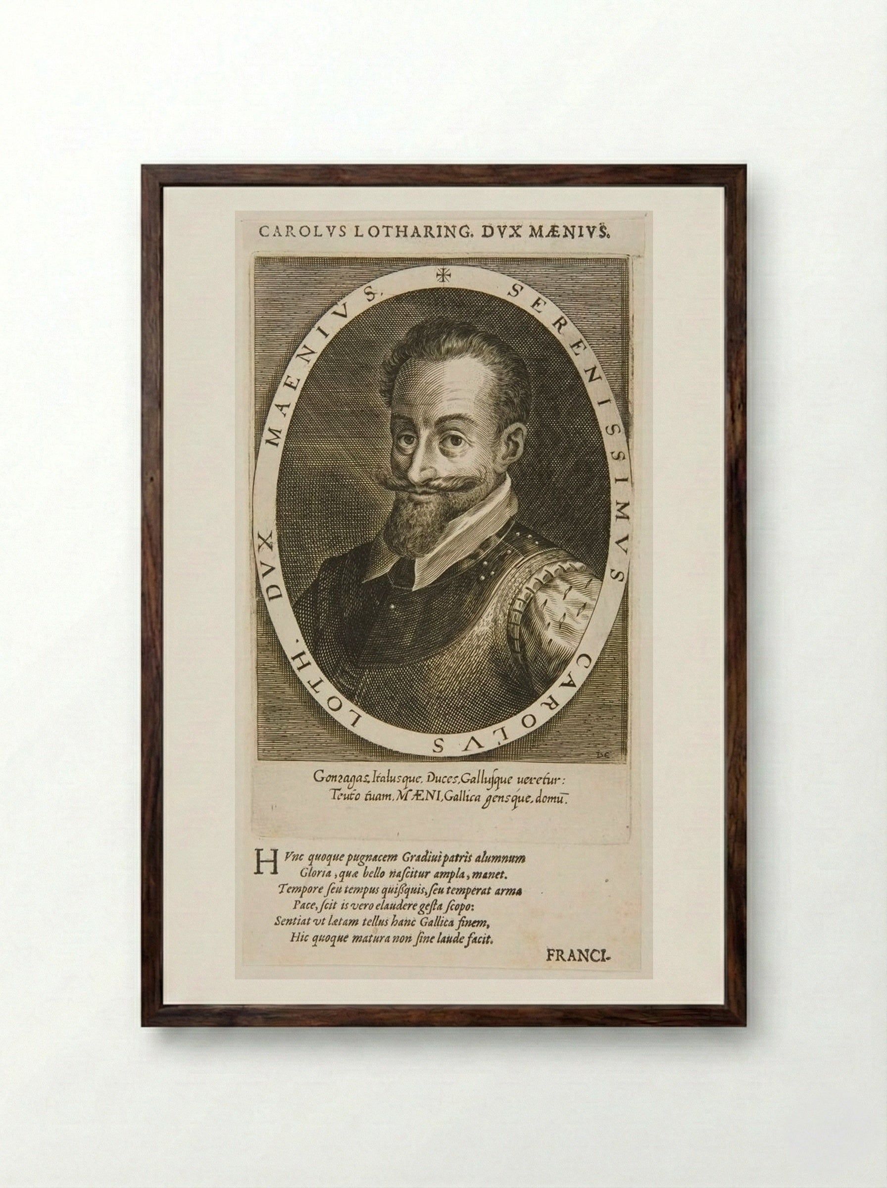 Carolus Lotharing, dux Maenius - Dominicus Custos - Framed Print Dark Wood