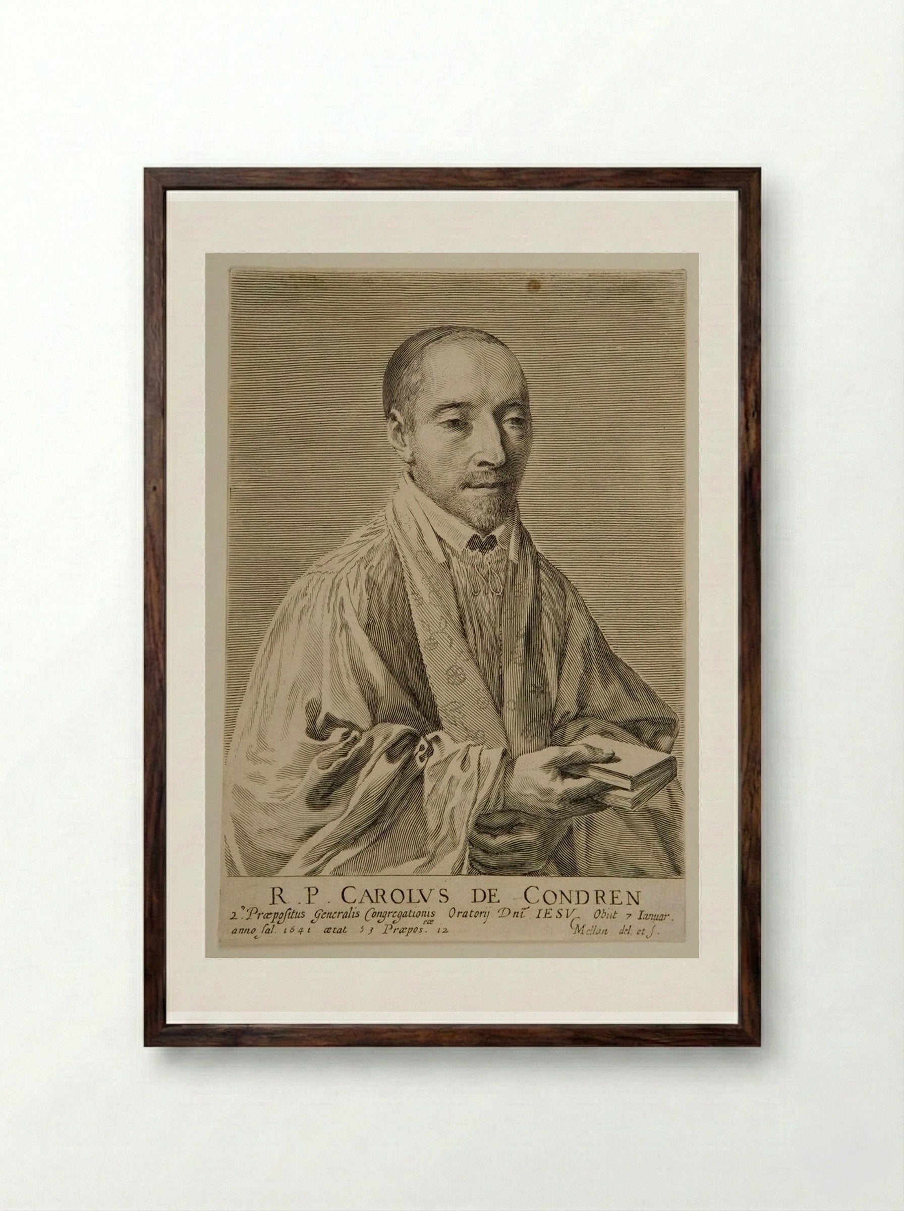 Carolus de Condren - Claude Mellan - Framed Print Dark Wood