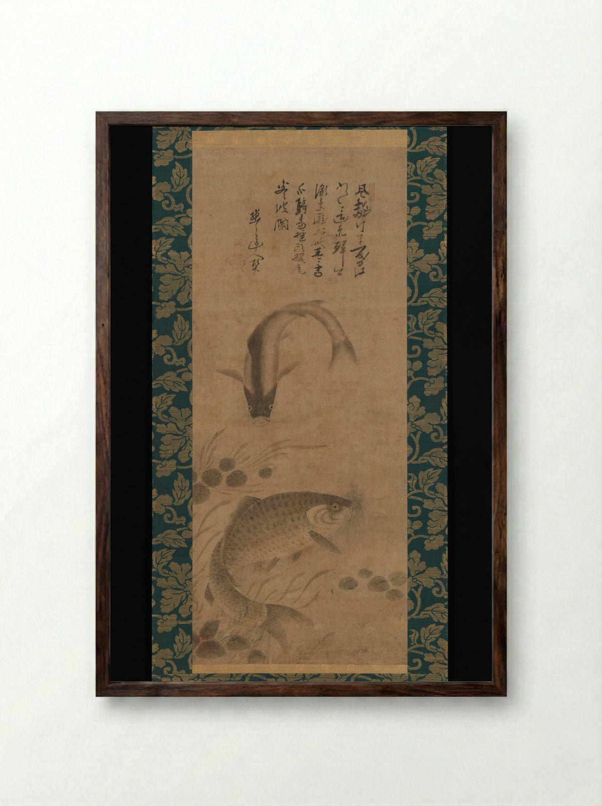 Carp and Waterweeds - Yōgetsu - Framed Print Dark Wood