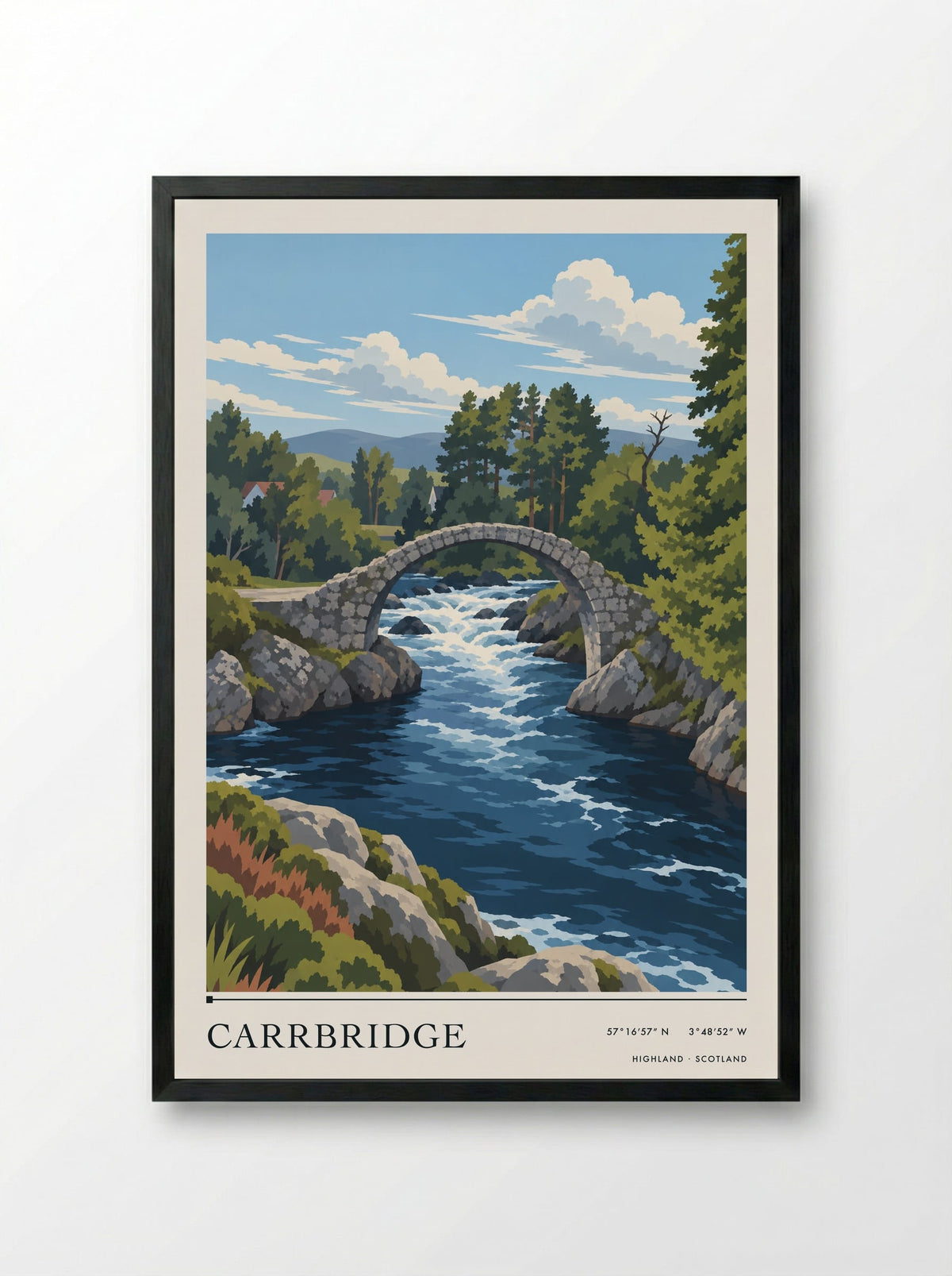 Carrbridge, Highland | Travel Poster - Framed Print Black