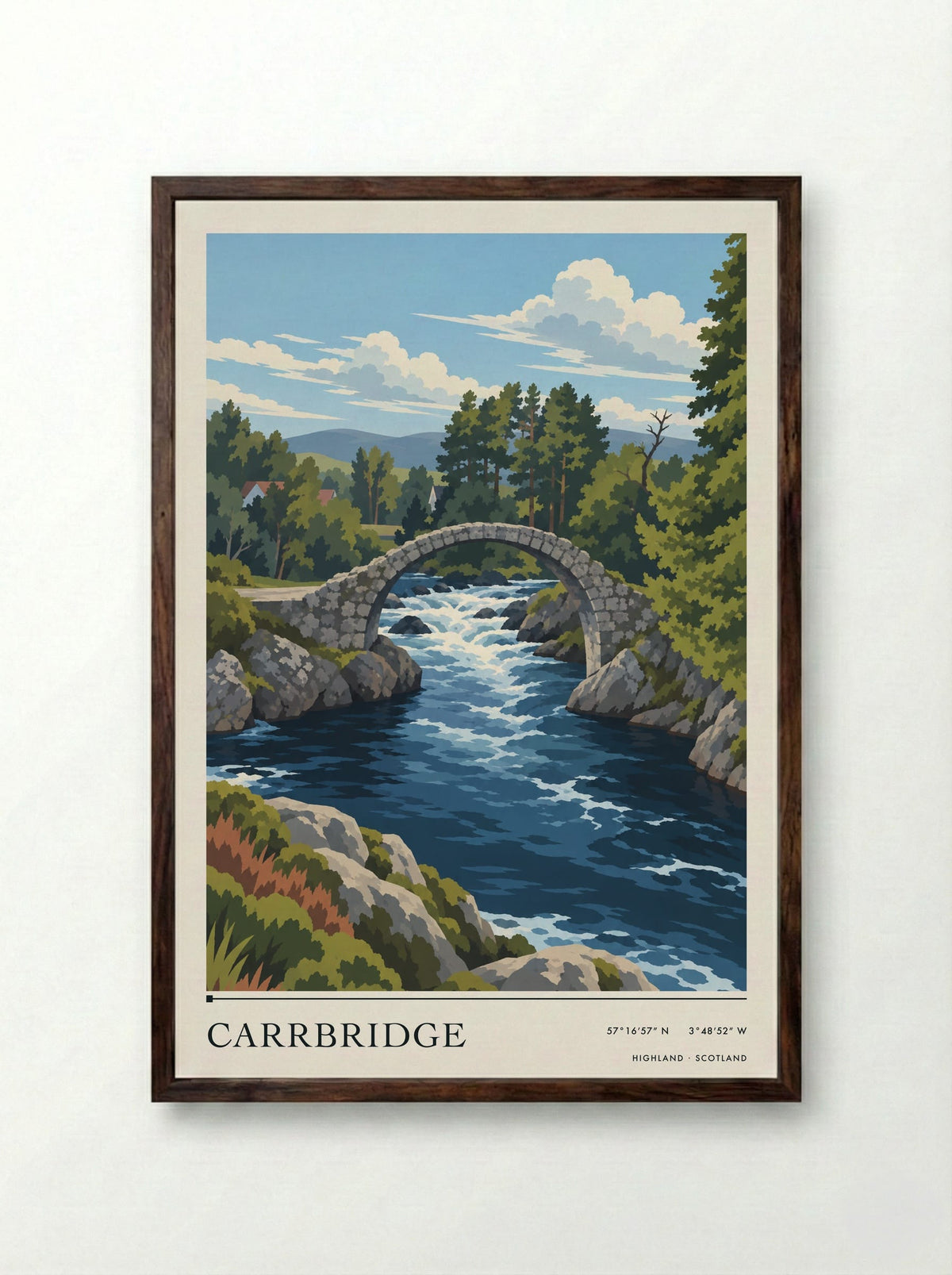 Carrbridge, Highland | Travel Poster - Framed Print Dark Wood