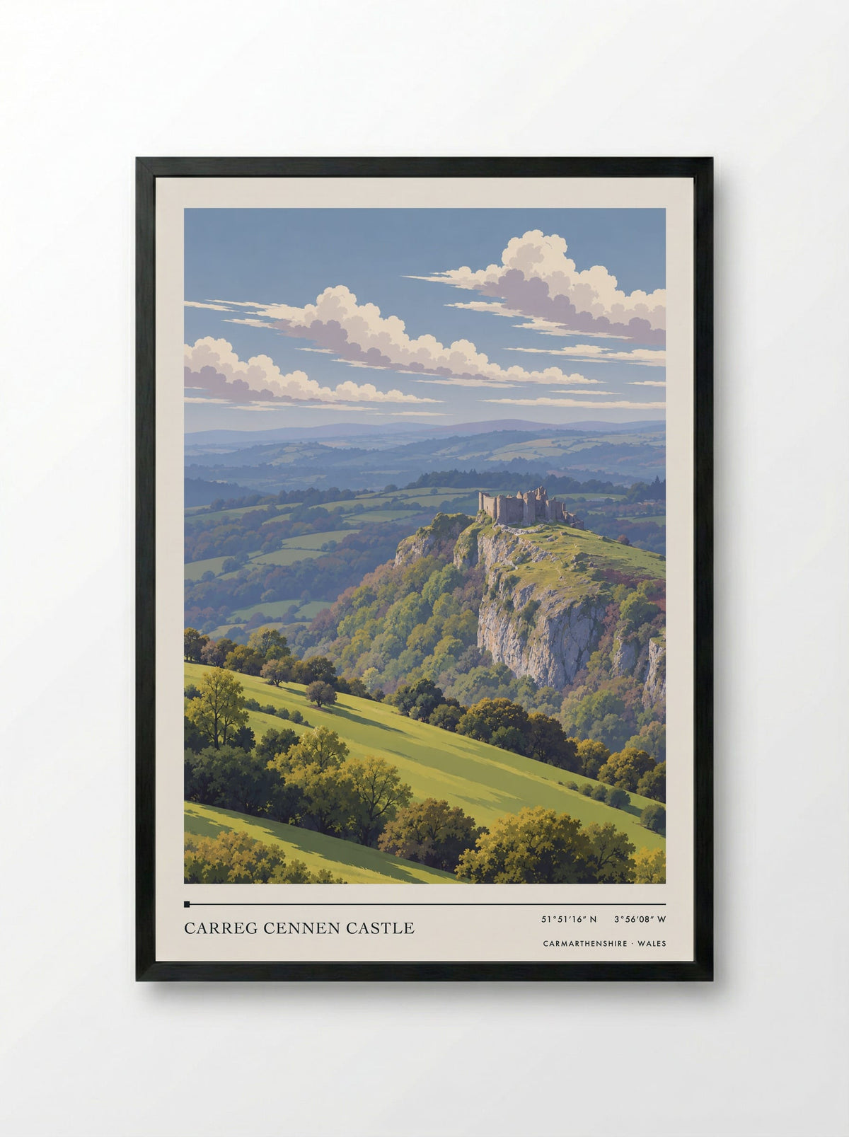 Carreg Cennen Castle, Carmarthenshire | Travel Poster - Framed Print Black
