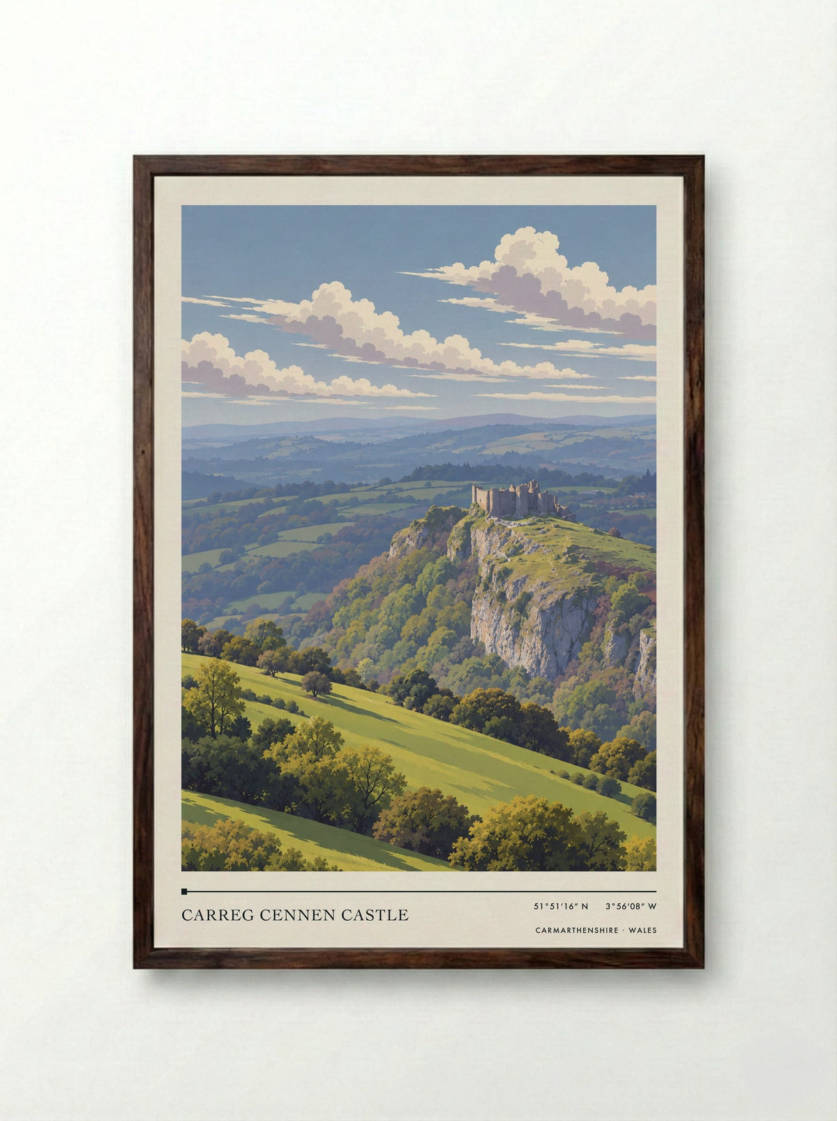 Carreg Cennen Castle, Carmarthenshire | Travel Poster - Framed Print Dark Wood