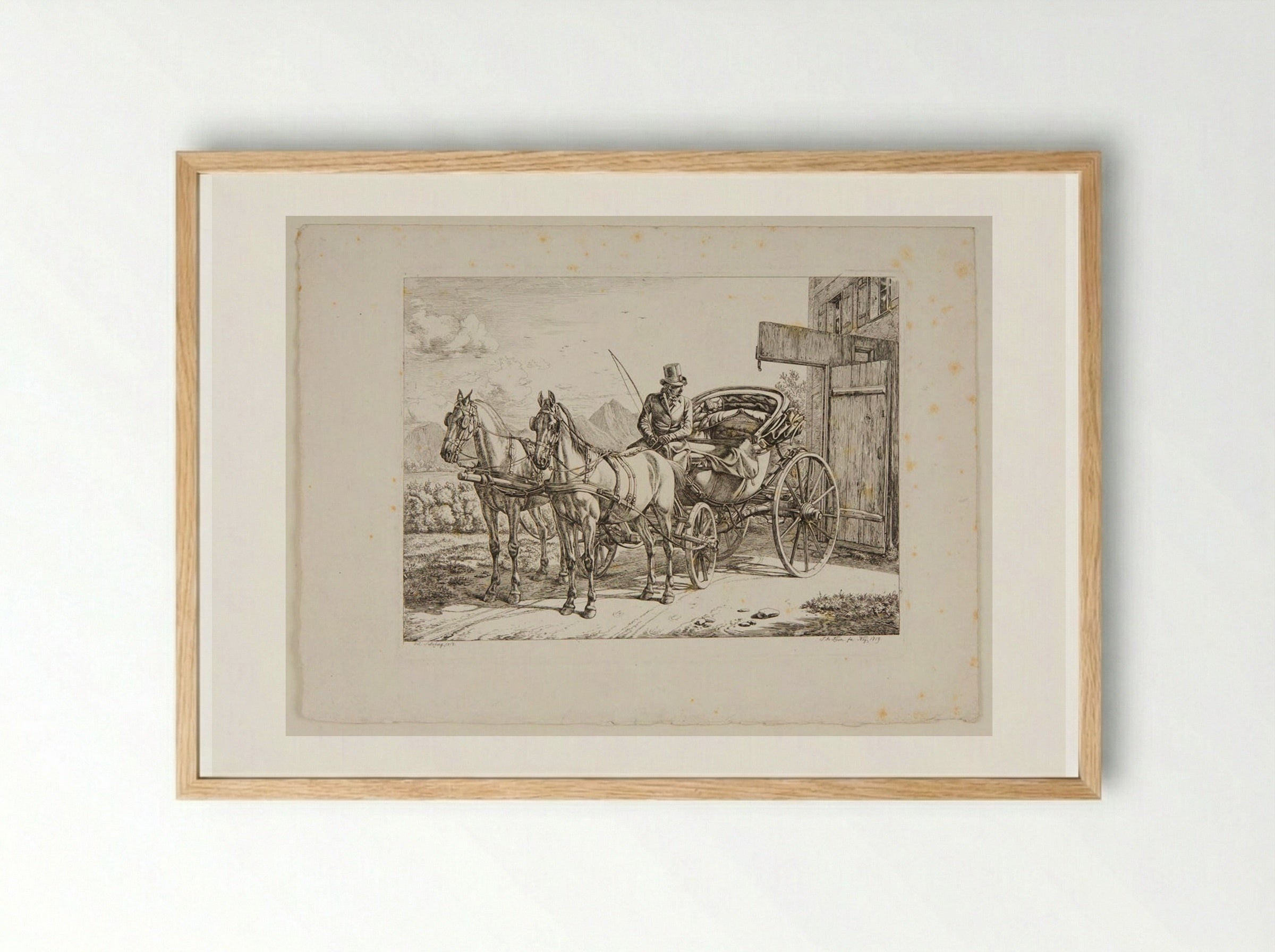 Carriage Drawn by Two Horses - Johann Adam Klein - Framed Print Wood