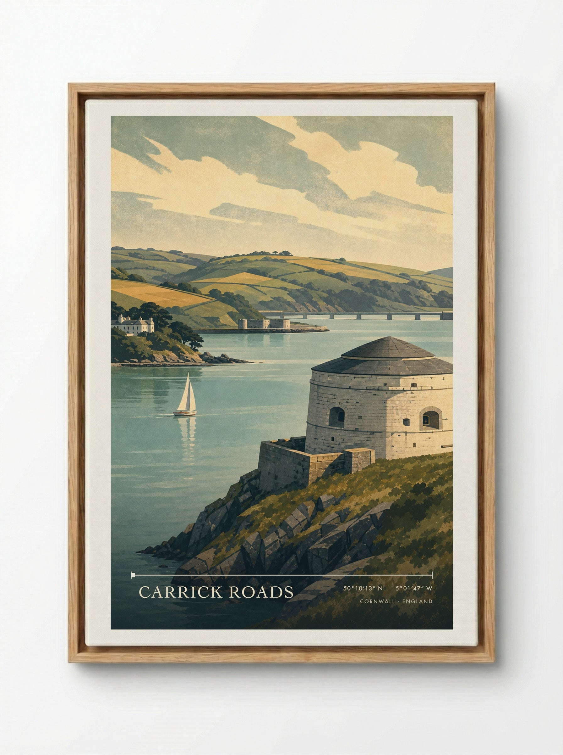 Carrick Roads Cornwall England Travel Poster - Framed Canvas Wood