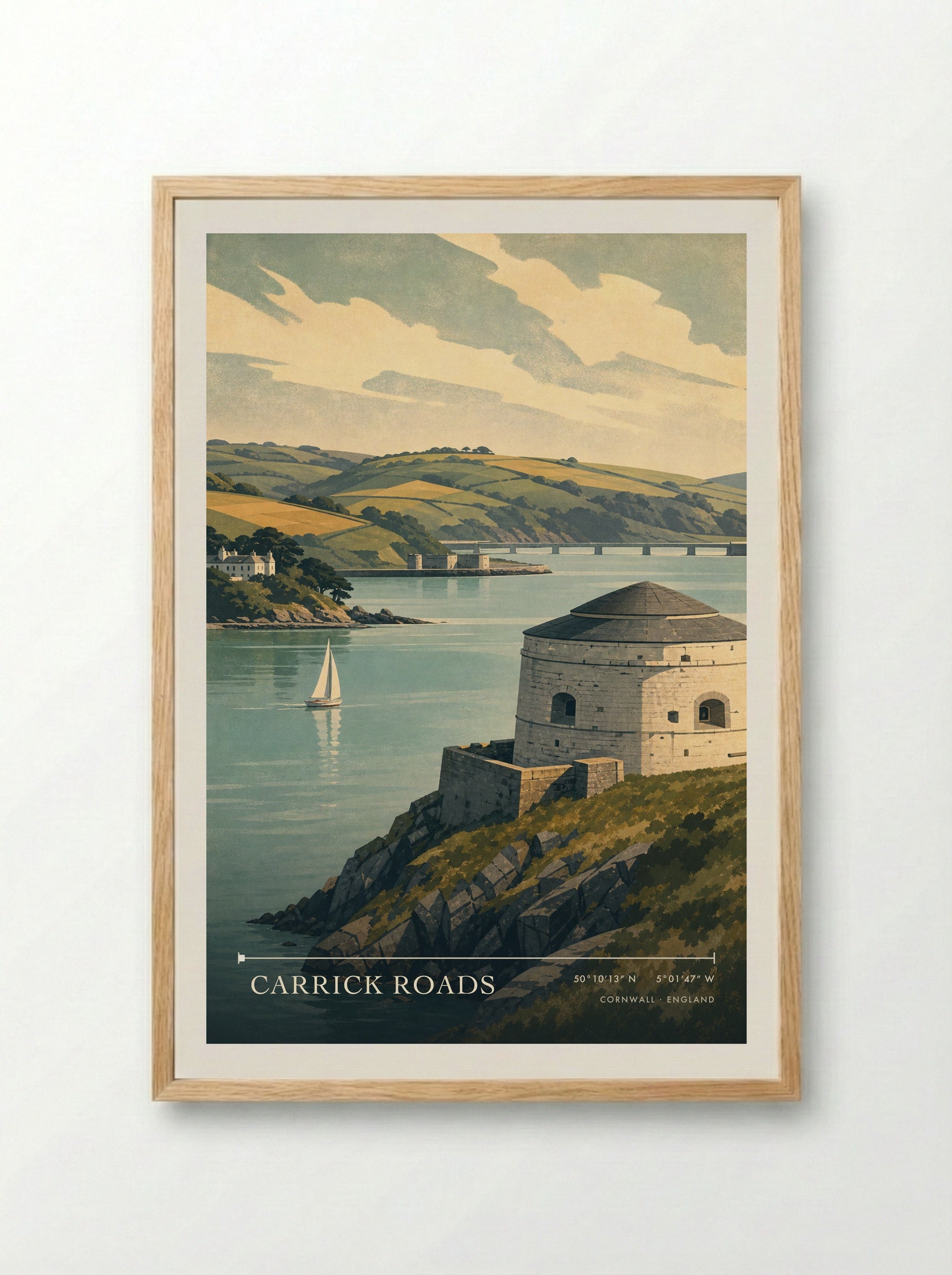 Carrick Roads Cornwall England Travel Poster - Framed Print Wood