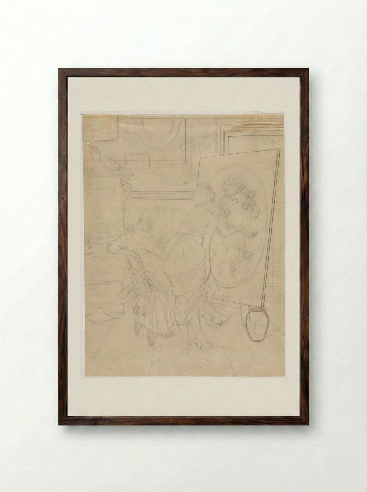 Cartoon for The Opinion of the Model - Charles Bargue - Framed Print Dark Wood