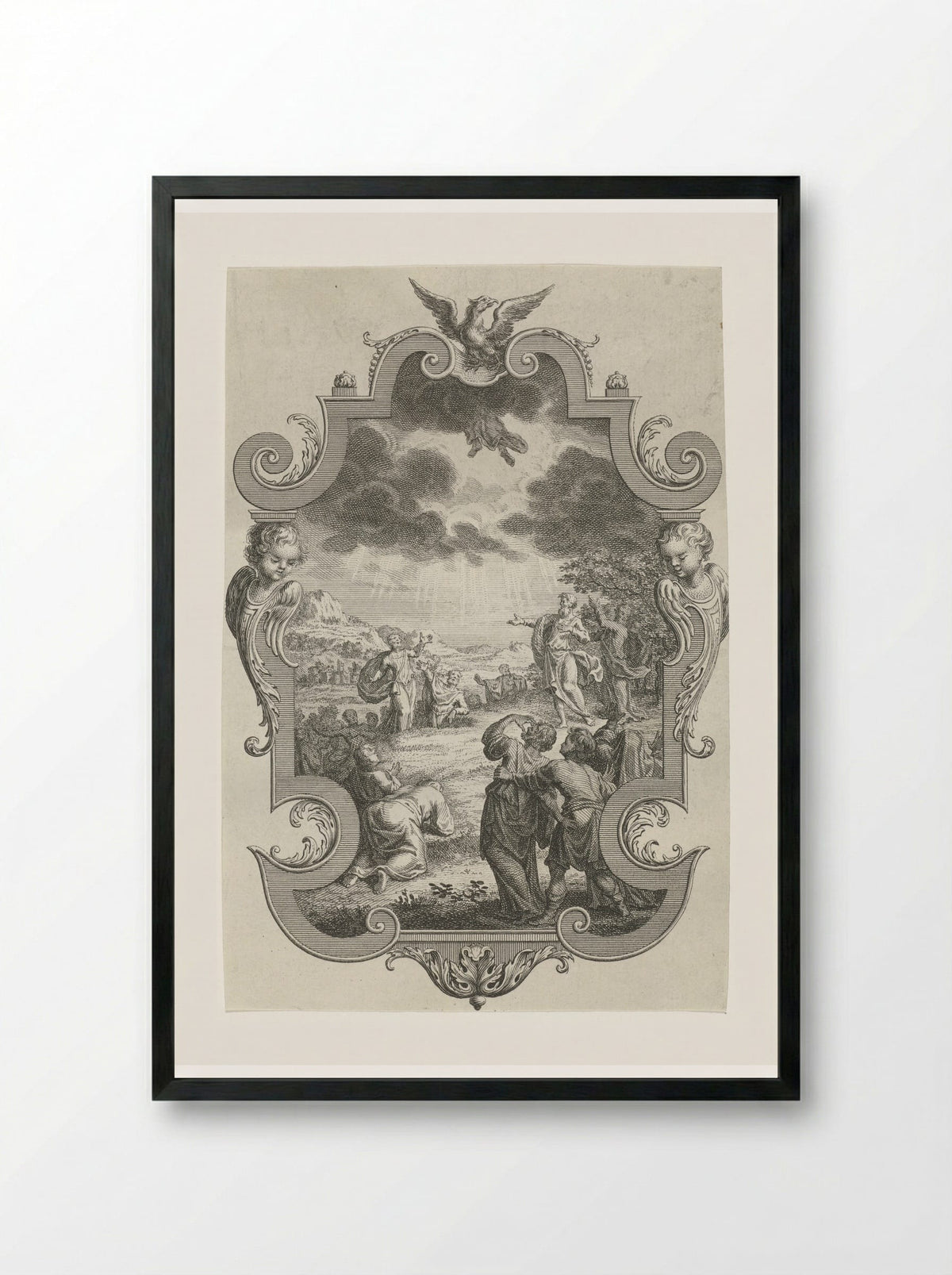 Cartouche met de hemelvaart van Christus - Jan Caspar Philips - Framed Print Black