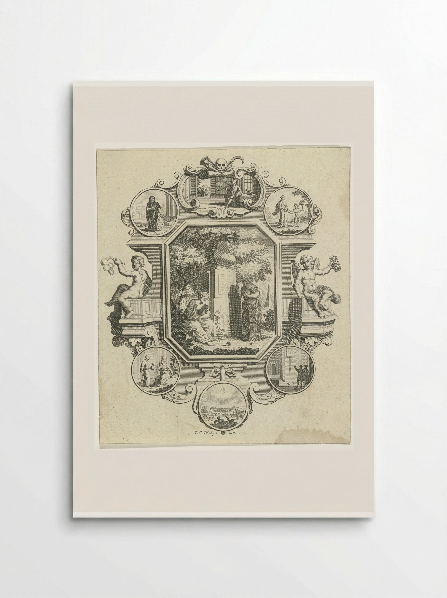 Cartouche met graftombe in een landschap - Jan Caspar Philips - Poster
