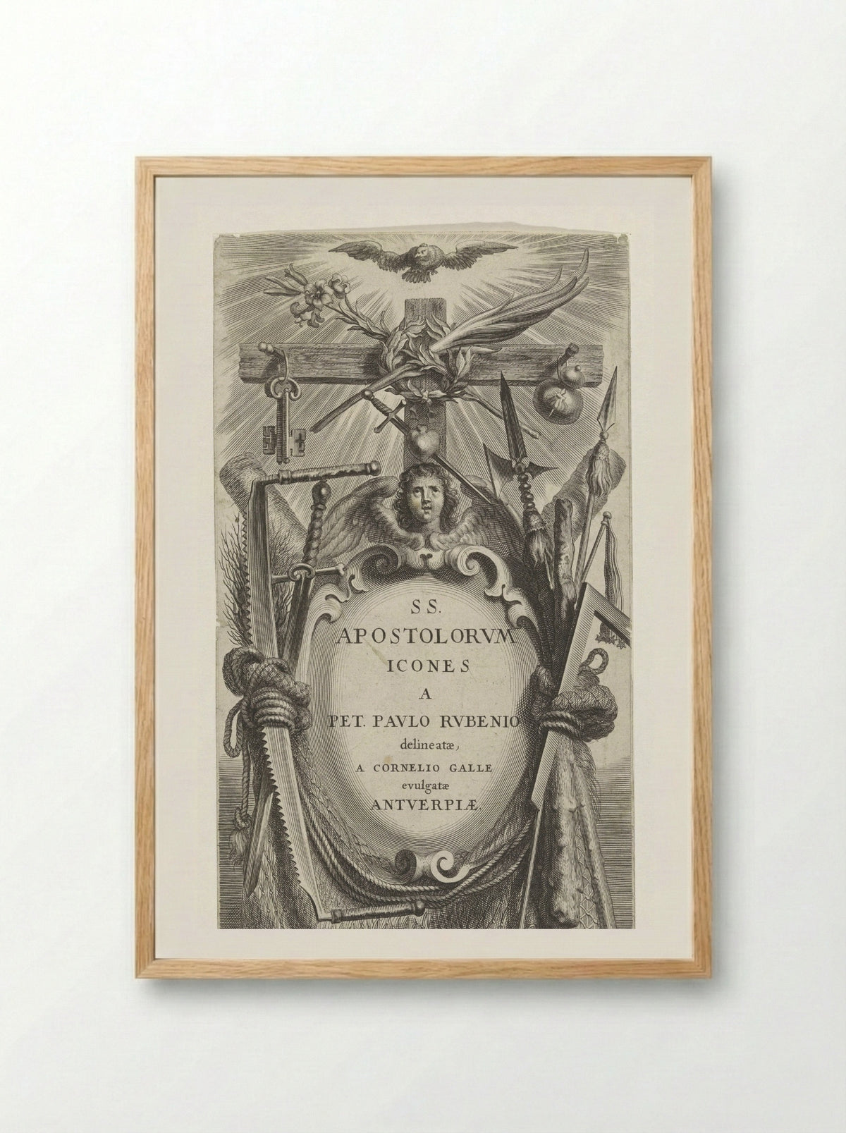 Cartouche with Attributes of the Apostles - Schelte Adamsz. Bolswert - Framed Print Wood