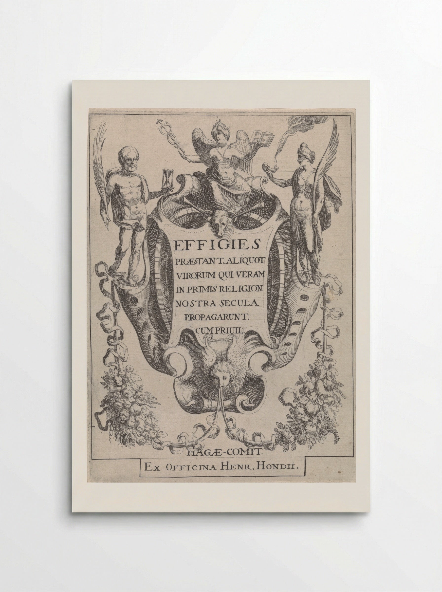 Cartouche with Garlands and Figures - Simon Frisius - Poster
