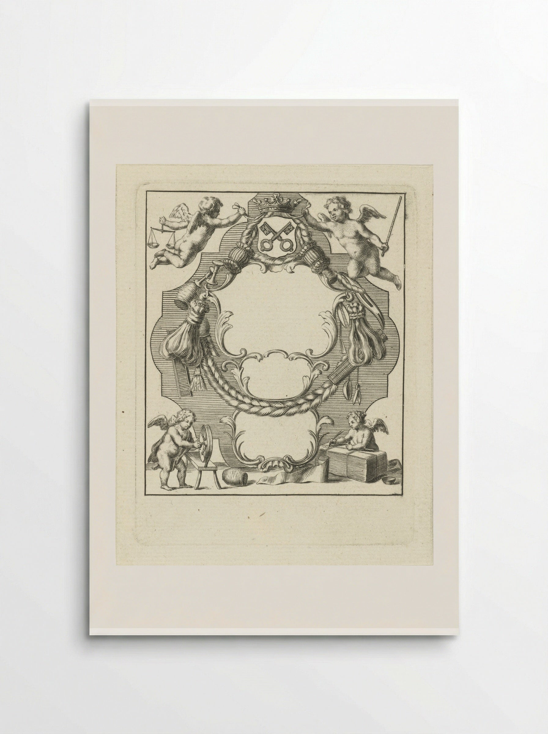 Cartouche with Putti and Wool Industry Implements - Abraham Delfos - Poster