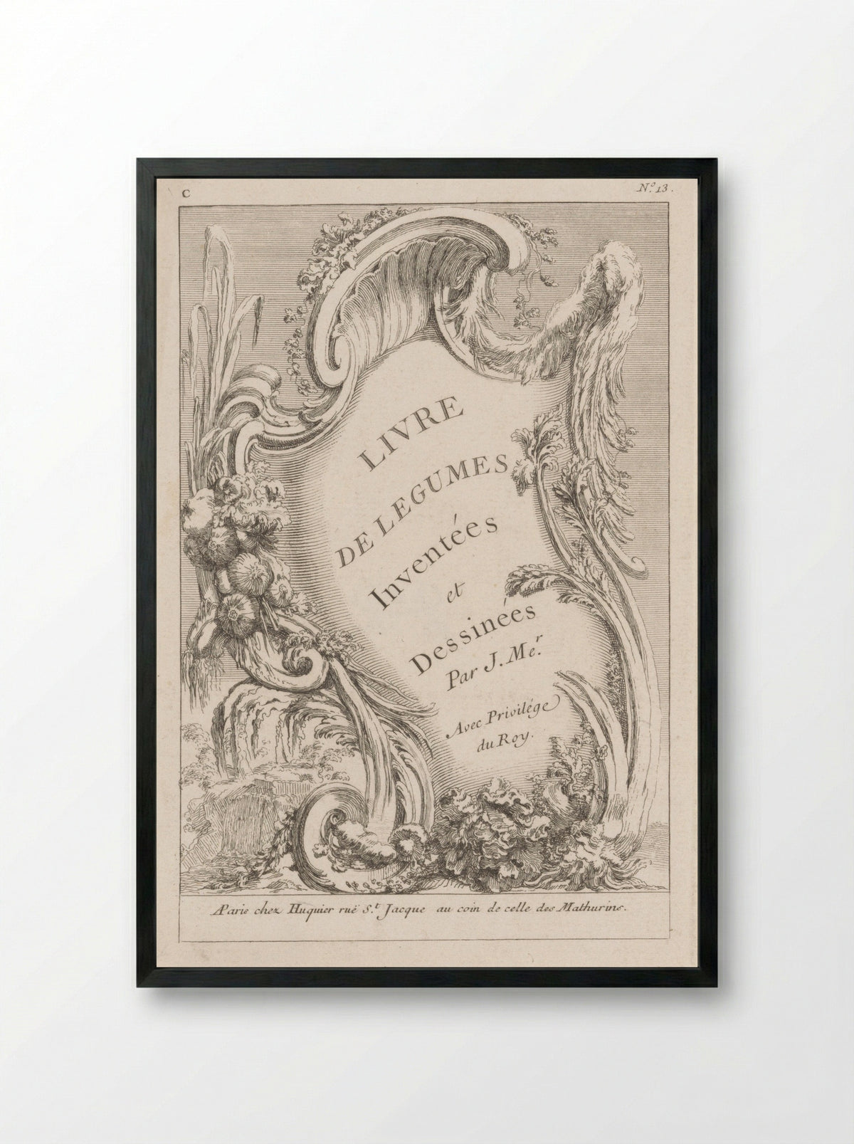 Cartouche with Vegetables - Pierre Quentin Chedel - Framed Print Black