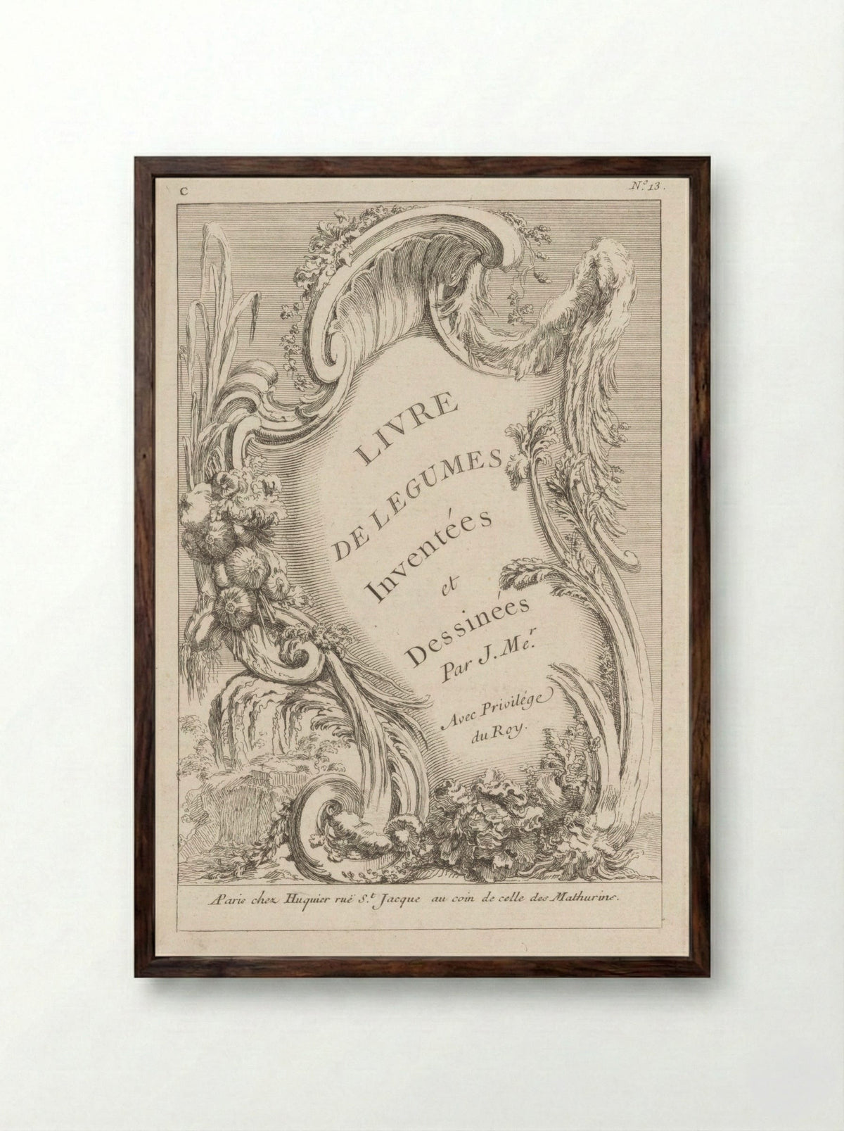 Cartouche with Vegetables - Pierre Quentin Chedel - Framed Print Dark Wood