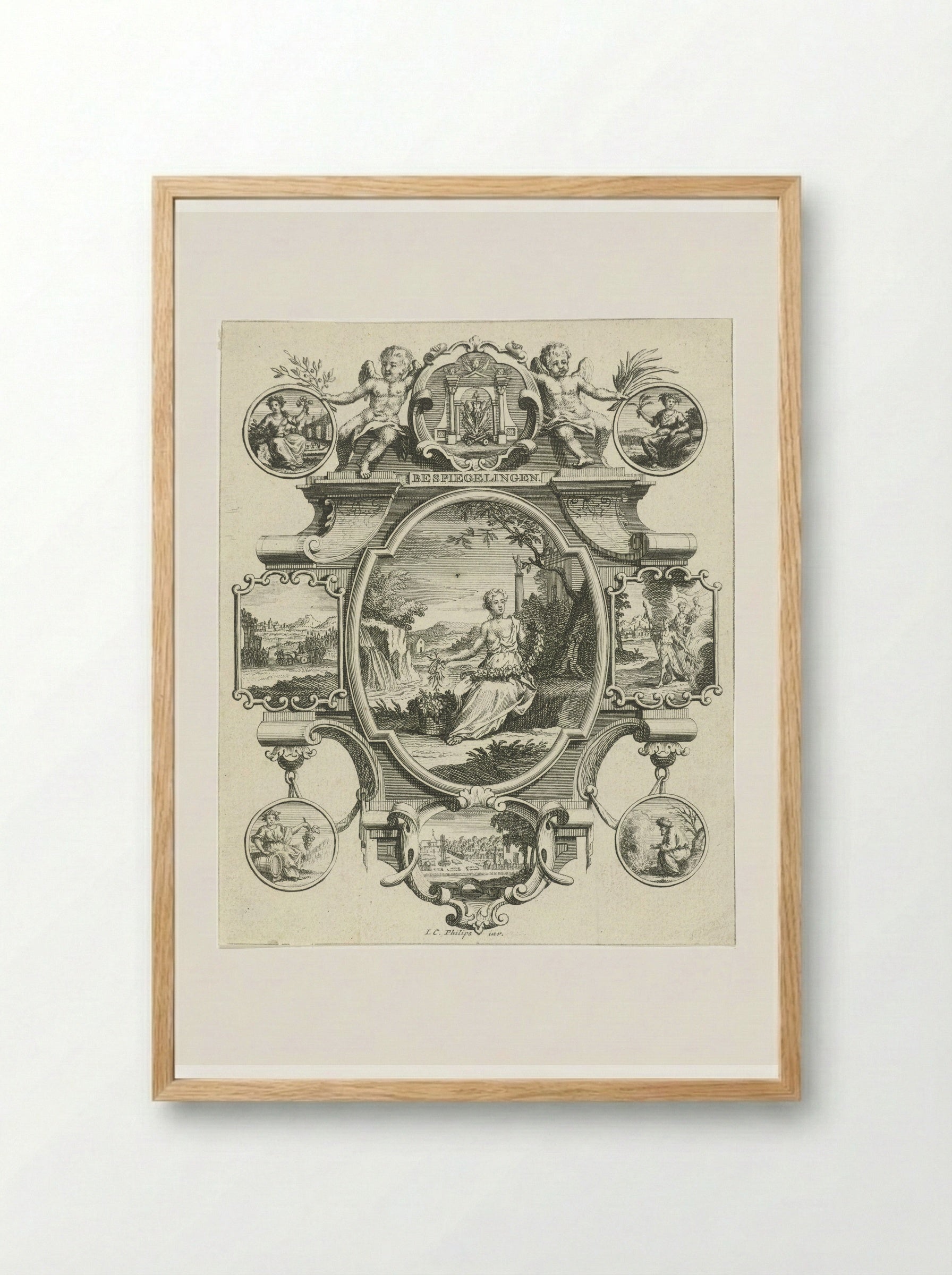 Cartouche with Woman in a Landscape - Jan Caspar Philips - Framed Print Wood
