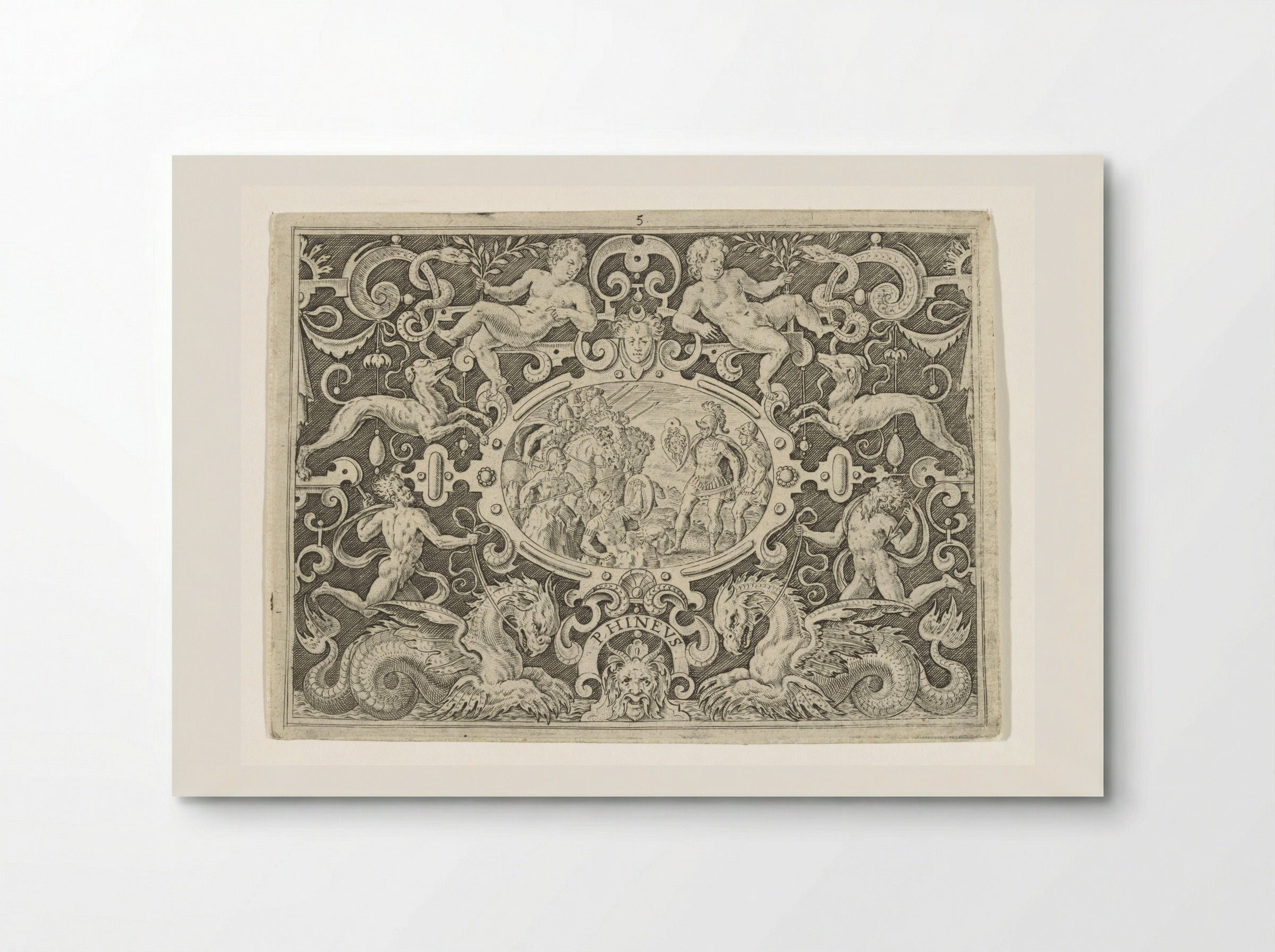 Cartouche: Perseus toont zijn Medusaschild aan Phineus - Abraham de Bruyn - Poster