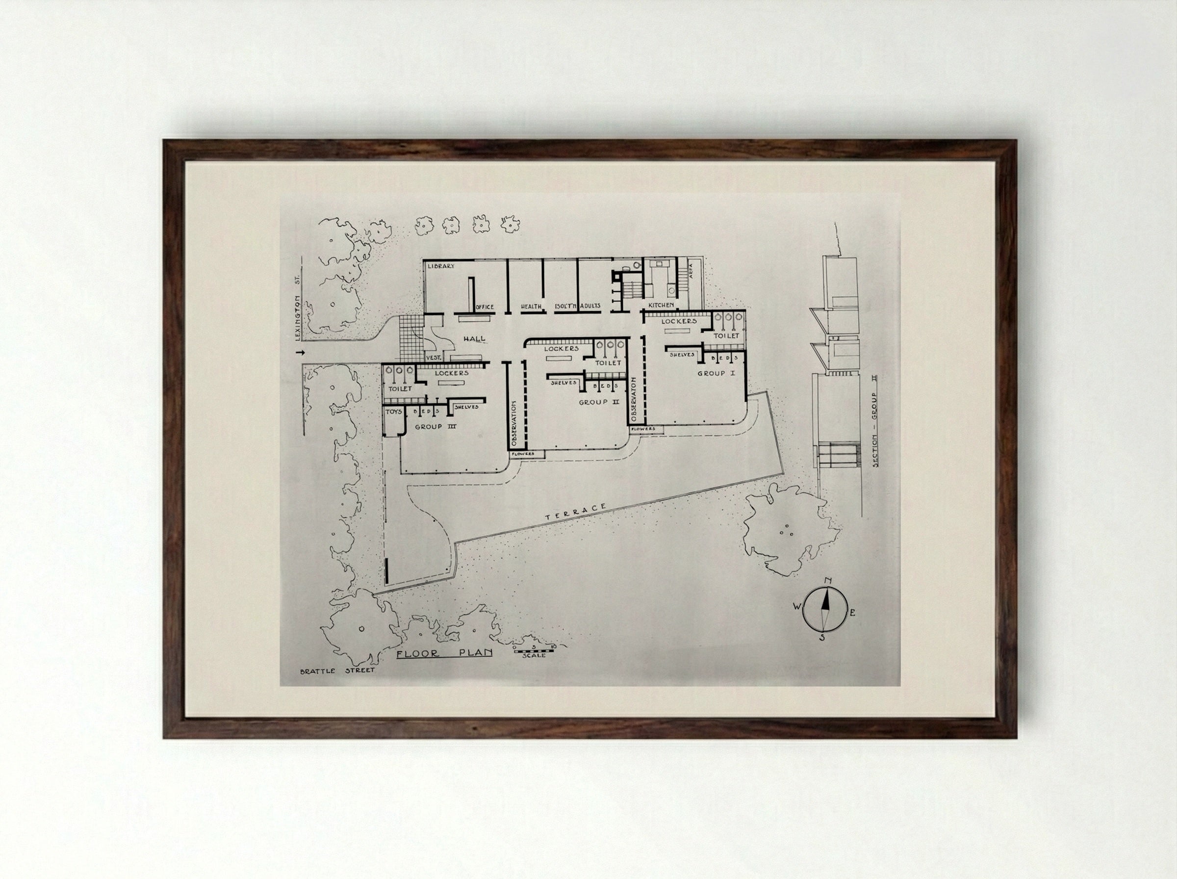 Caryl Peabody Nursery School Plan - Walter Gropius - Framed Print Dark Wood