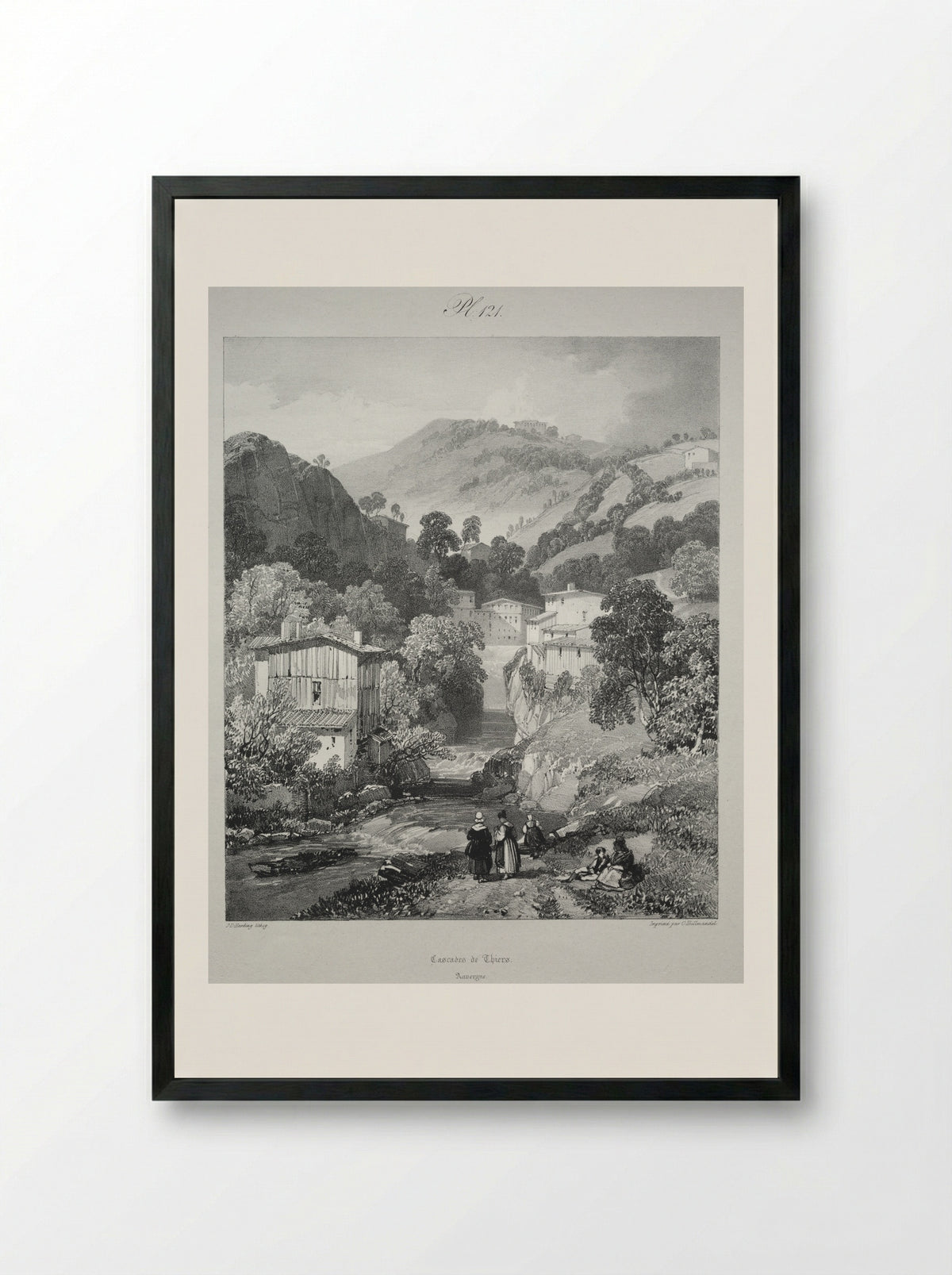 Cascades de Thiers - James Duffield Harding - Framed Print Black