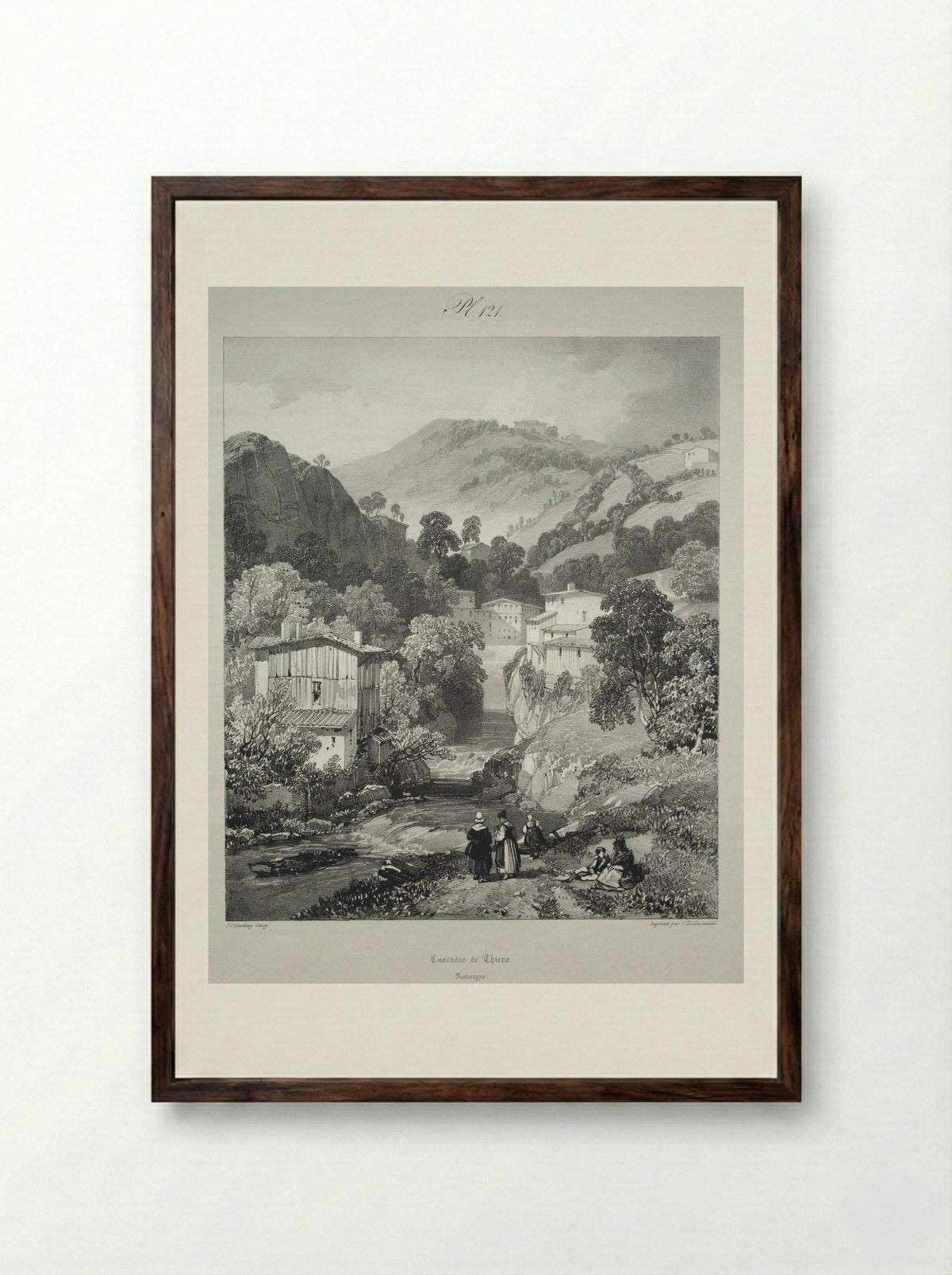 Cascades de Thiers - James Duffield Harding - Framed Print Dark Wood