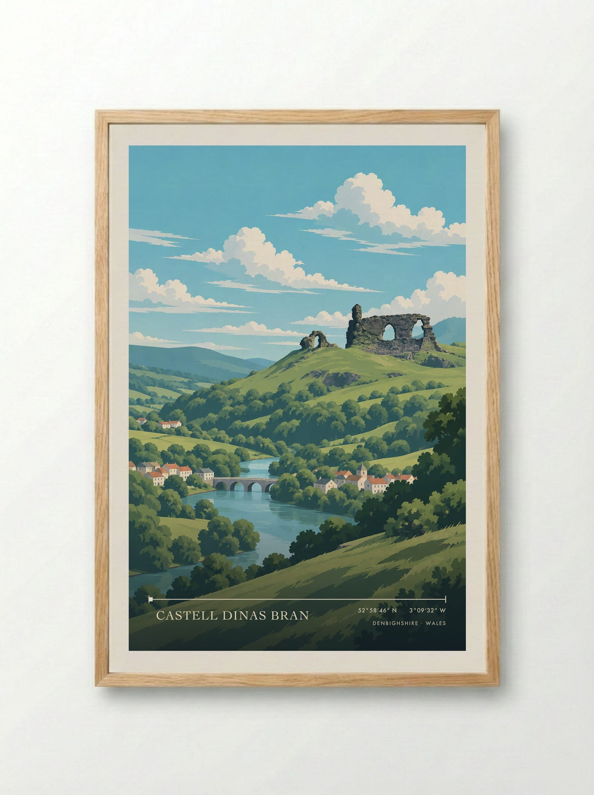 Castell Dinas Bran, Denbighshire | Travel Poster - Framed Print Wood