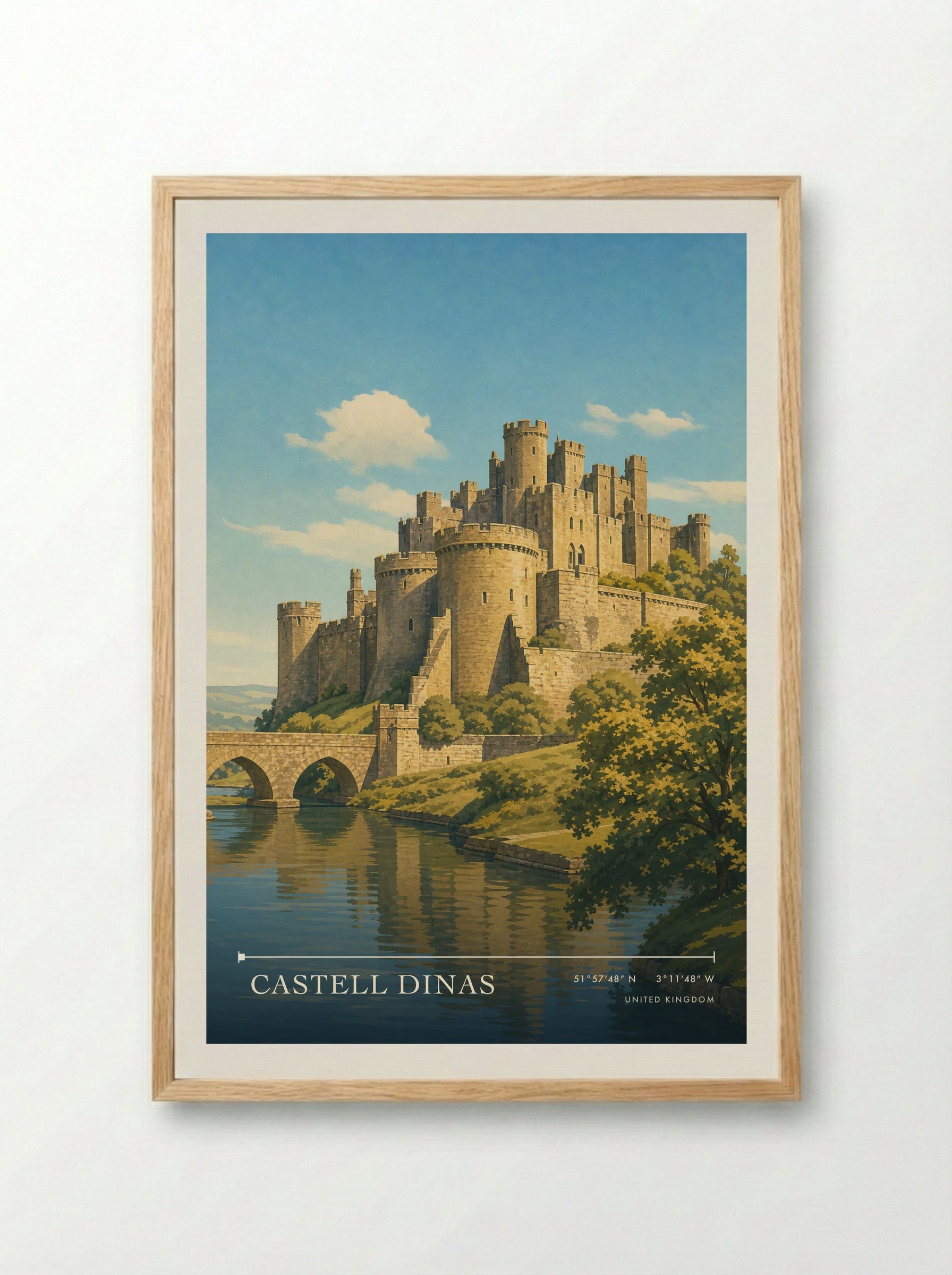 Castell Dinas United Kingdom Travel Poster - Framed Print Wood
