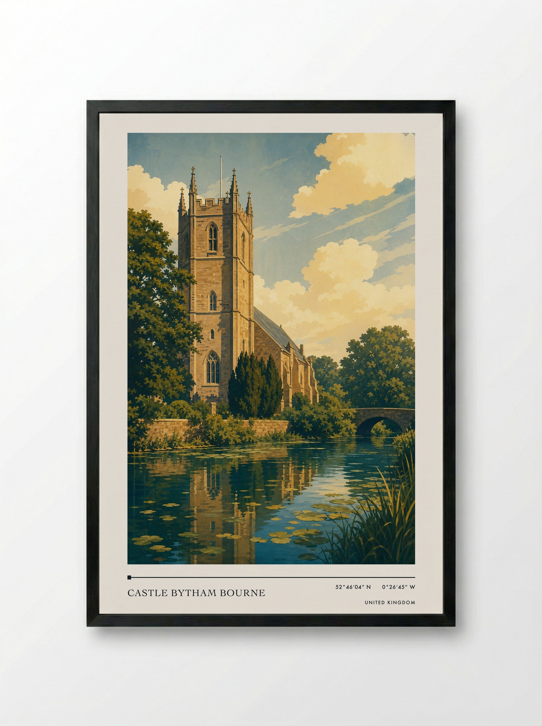 Castle Bytham Bourne United Kingdom Travel Poster - Framed Print Black