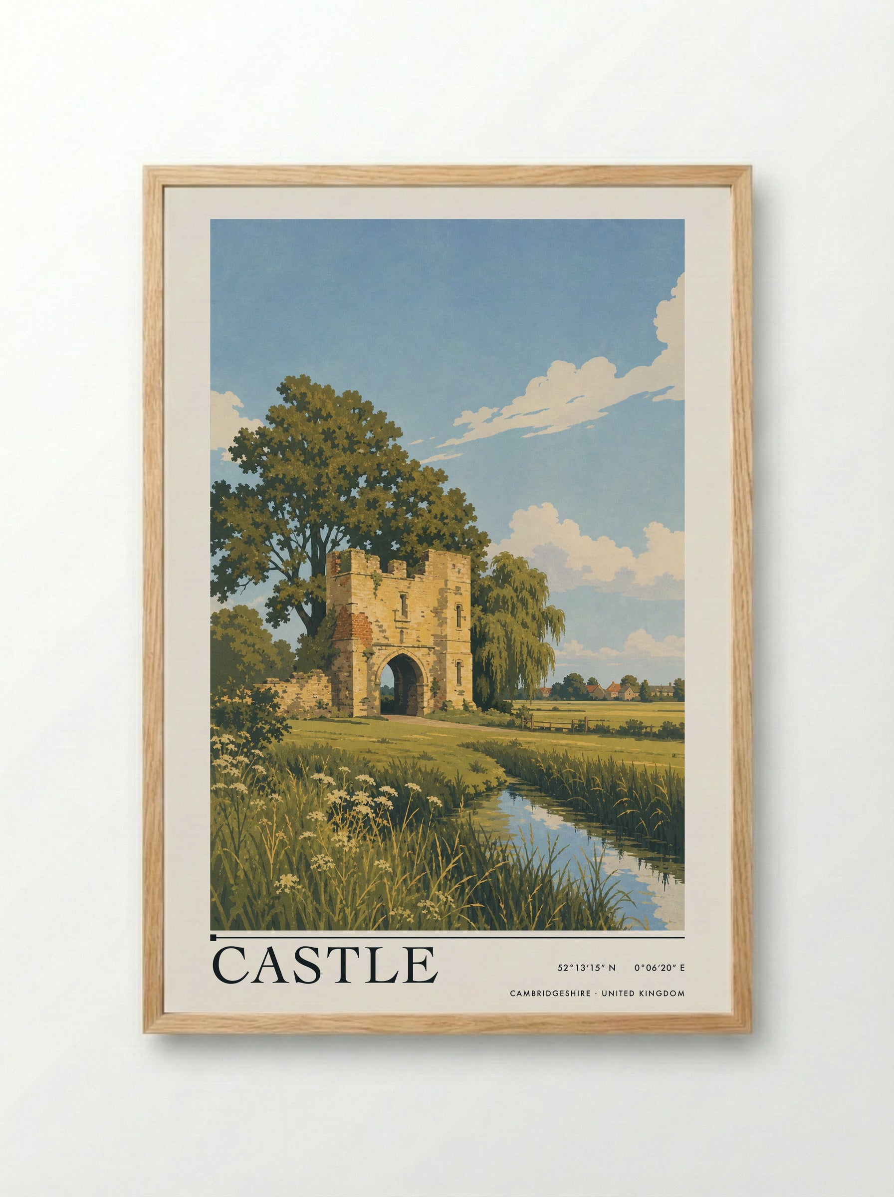 Castle Cambridgeshire United Kingdom Travel Poster - Framed Print Wood