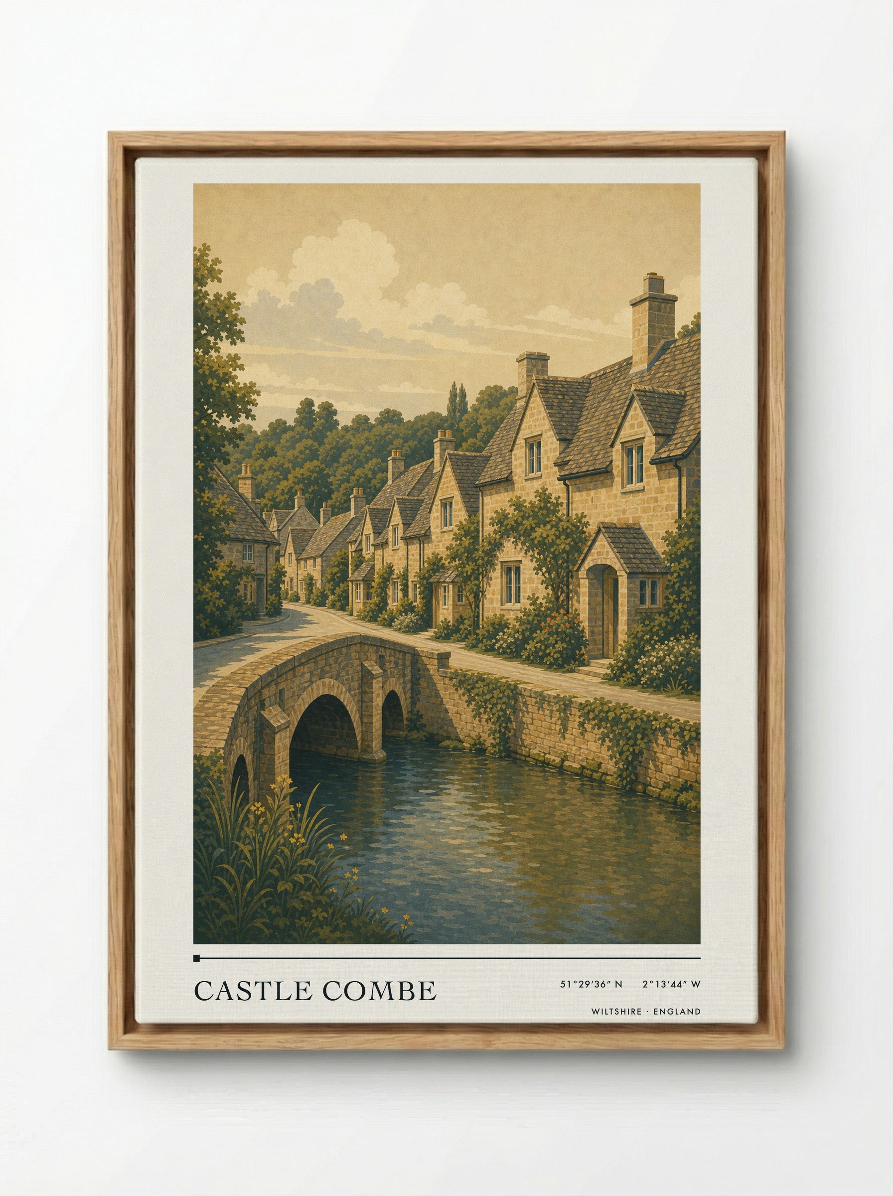Castle Combe Wiltshire England Travel Poster - Framed Canvas Wood