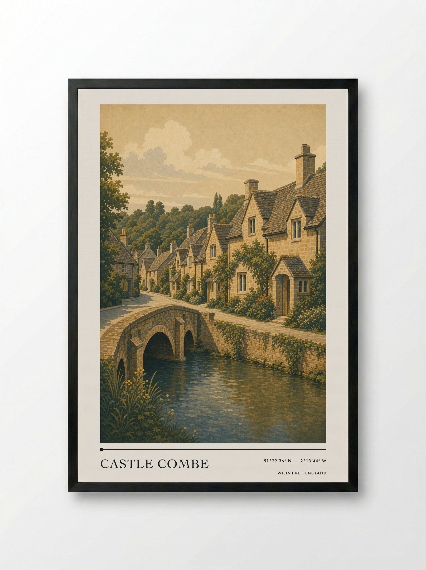 Castle Combe Wiltshire England Travel Poster - Framed Print Black