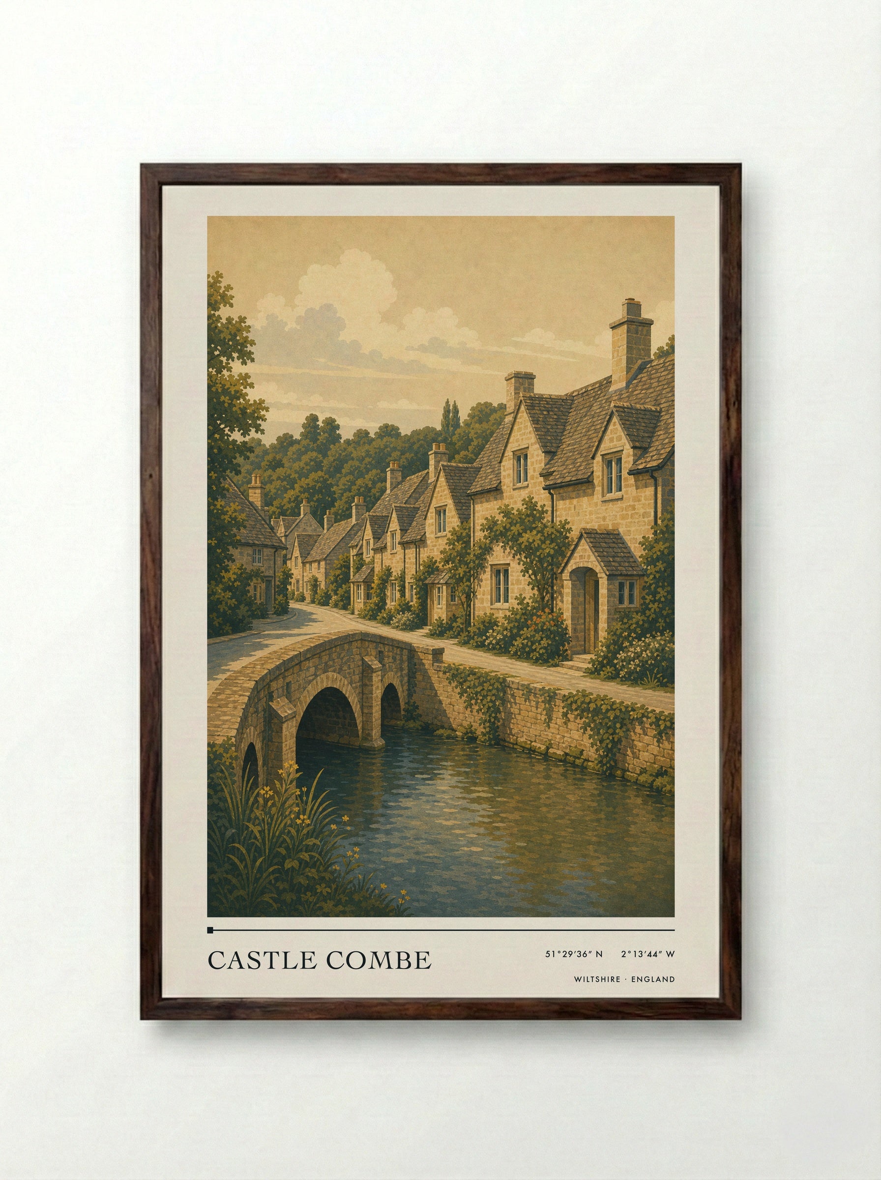 Castle Combe Wiltshire England Travel Poster - Framed Print Dark Wood