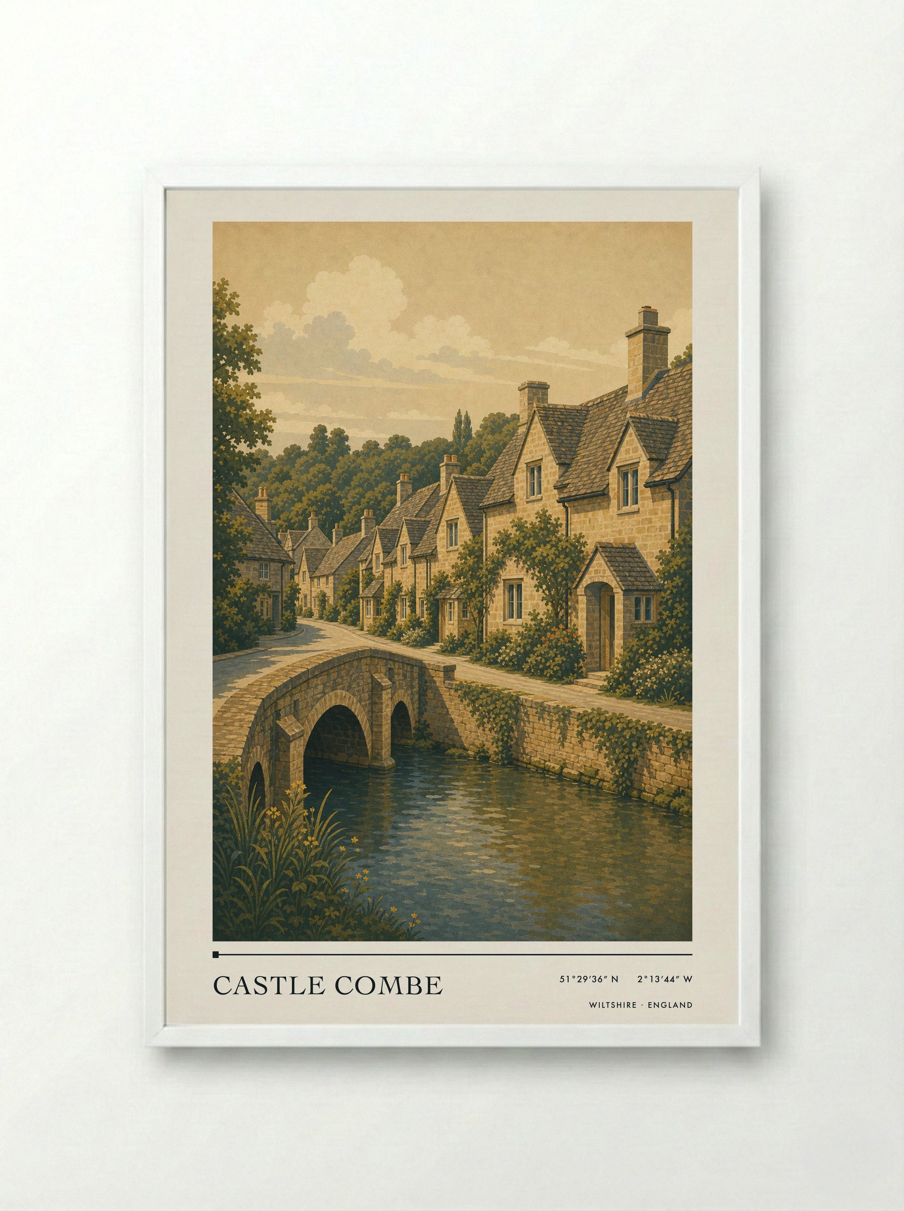 Castle Combe Wiltshire England Travel Poster - Framed Print White