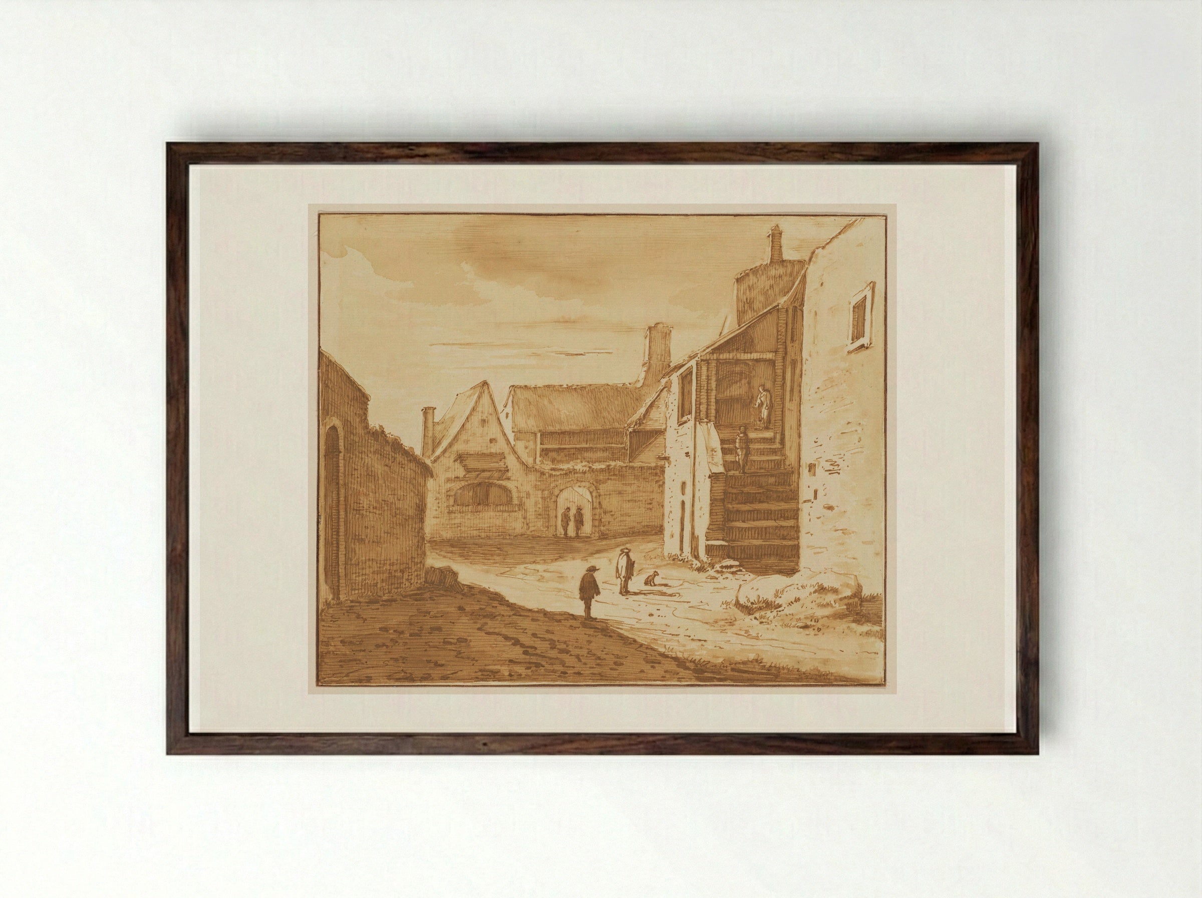Castle Courtyard - Abraham Rademaker - Framed Print Dark Wood