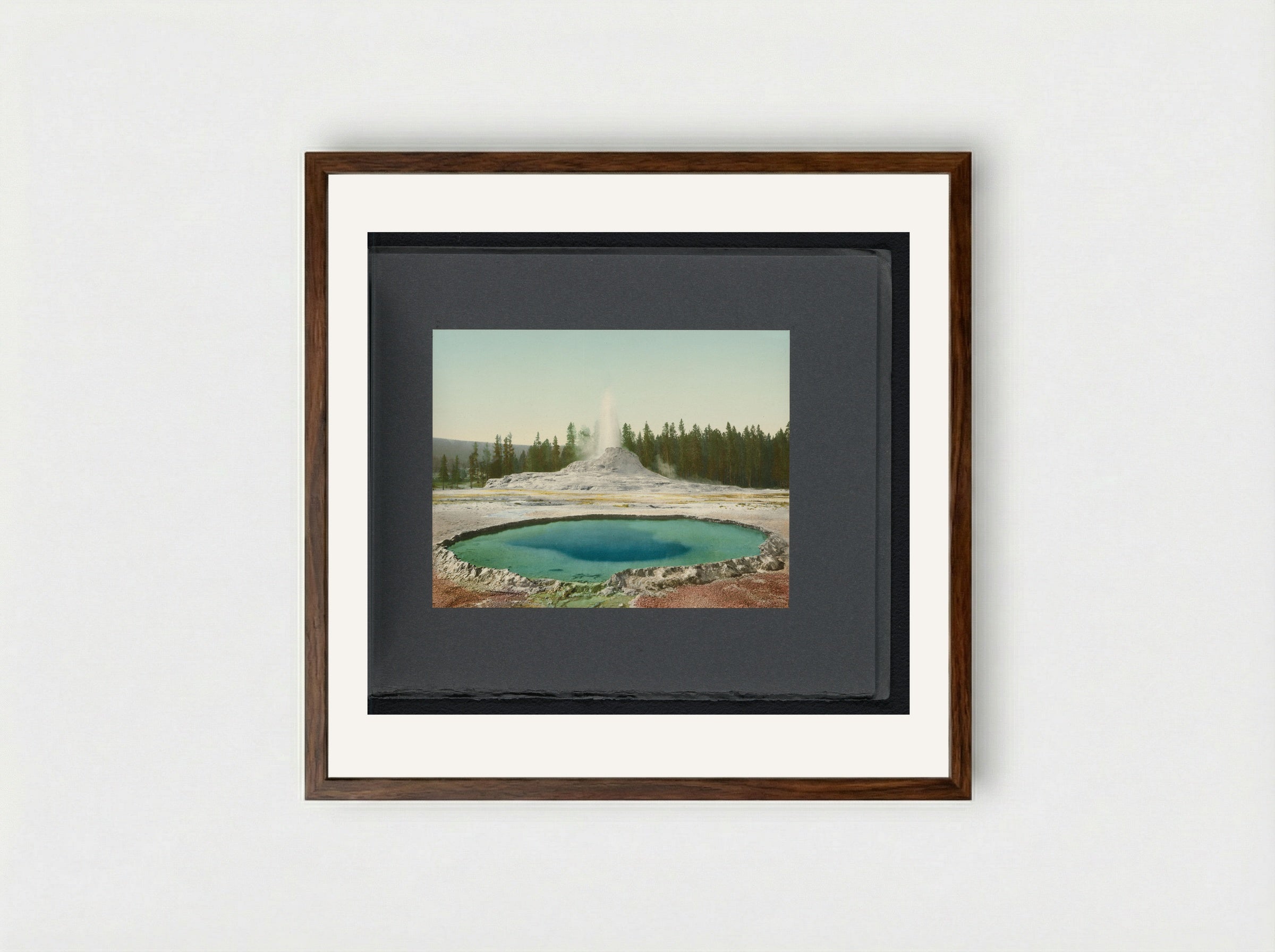 Castle Geyser, Yellowstone National Park - William Henry Jackson - Framed Print Dark Wood