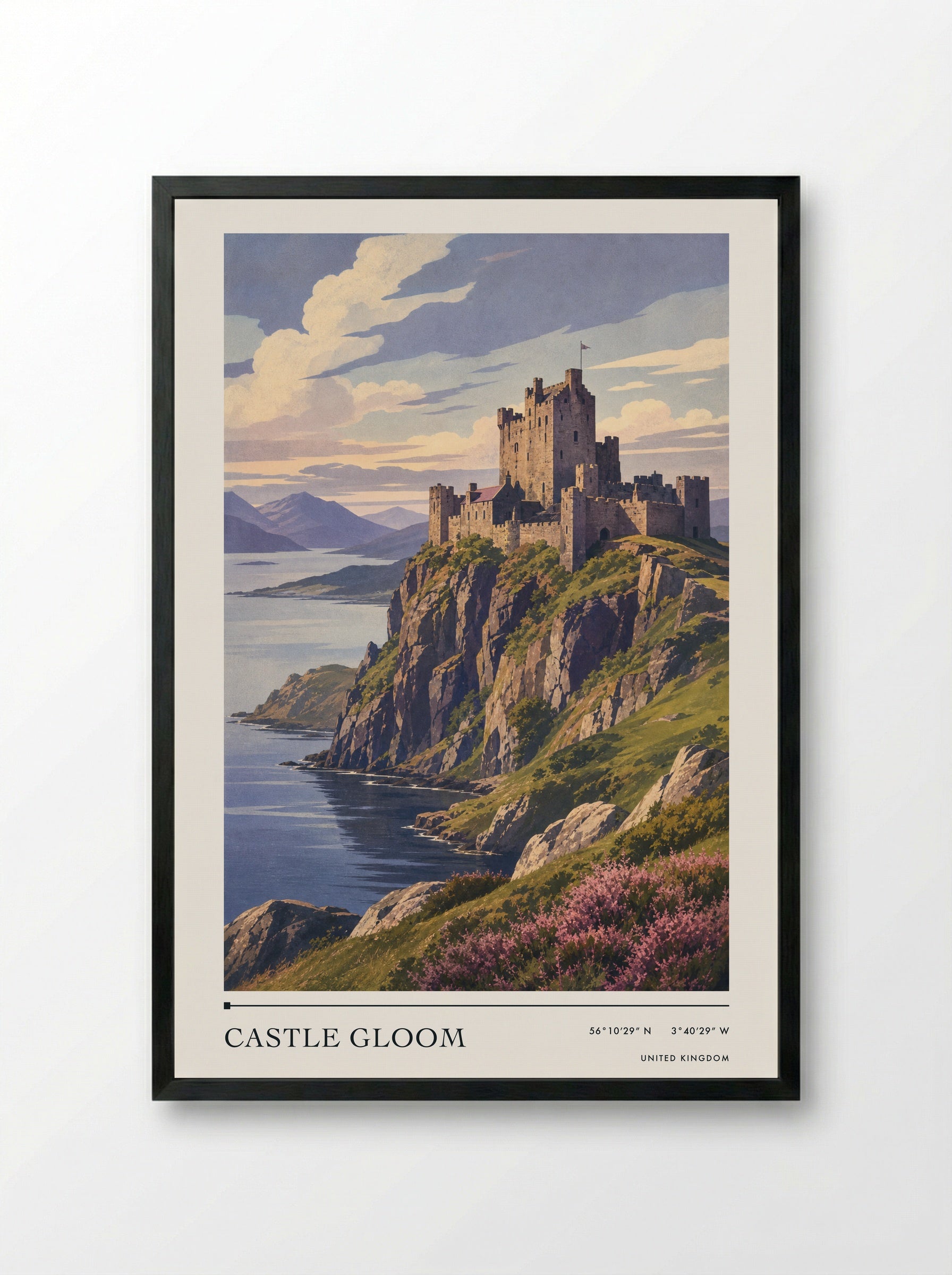Castle Gloom United Kingdom Travel Poster - Framed Print Black