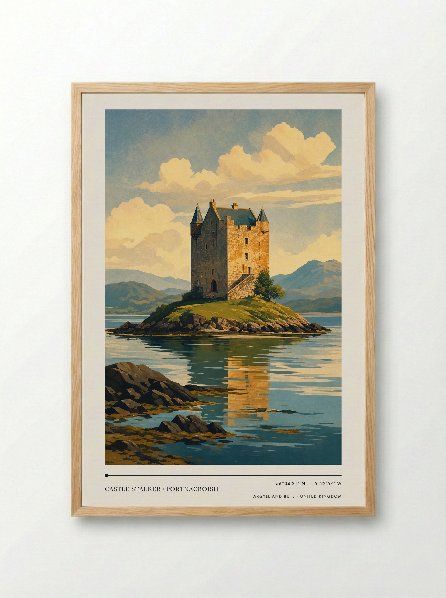Castle Stalker / Portnacroish Argyll and Bute United Kingdom Travel Poster - Framed Print Wood