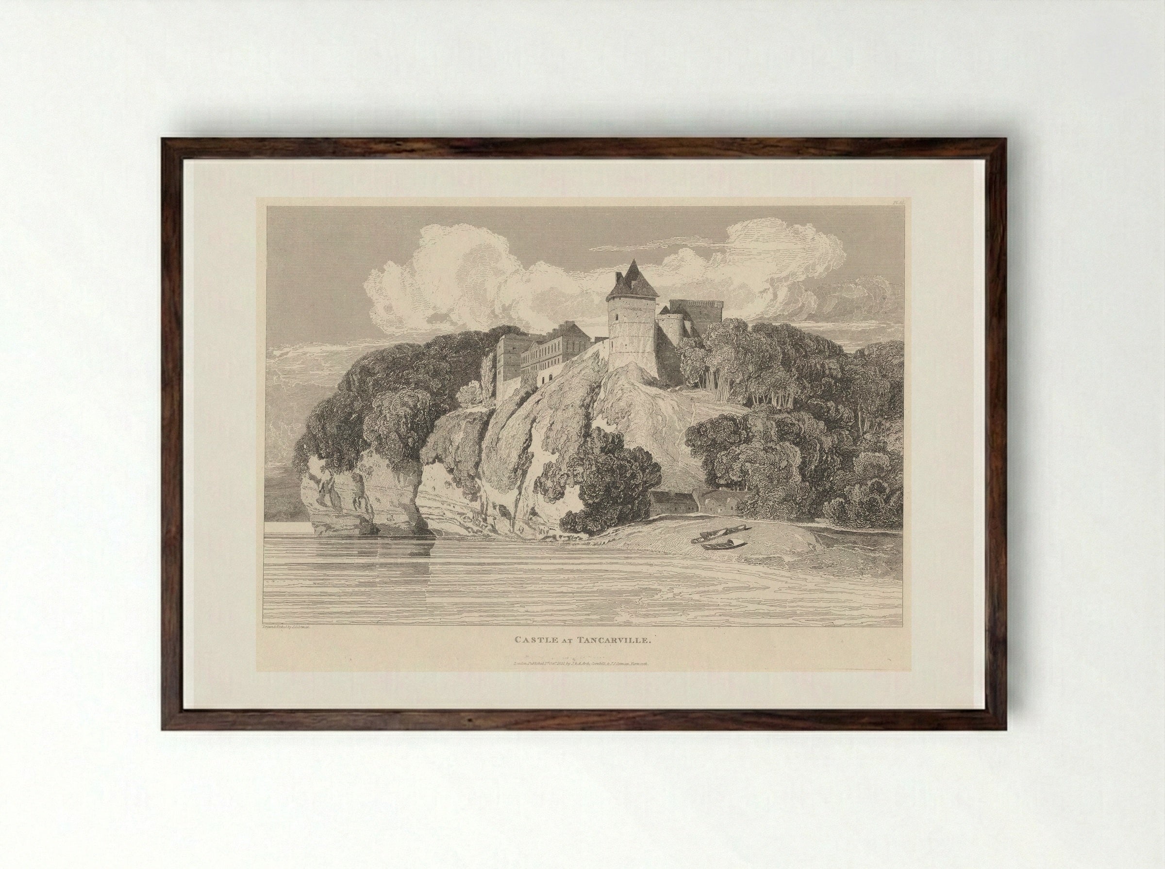 Castle at Tancarville - John Sell Cotman - Framed Print Dark Wood