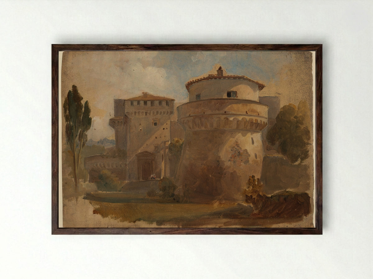 Castle in an Italian Landscape - Pierre-Henri de Valenciennes - Framed Print Dark Wood