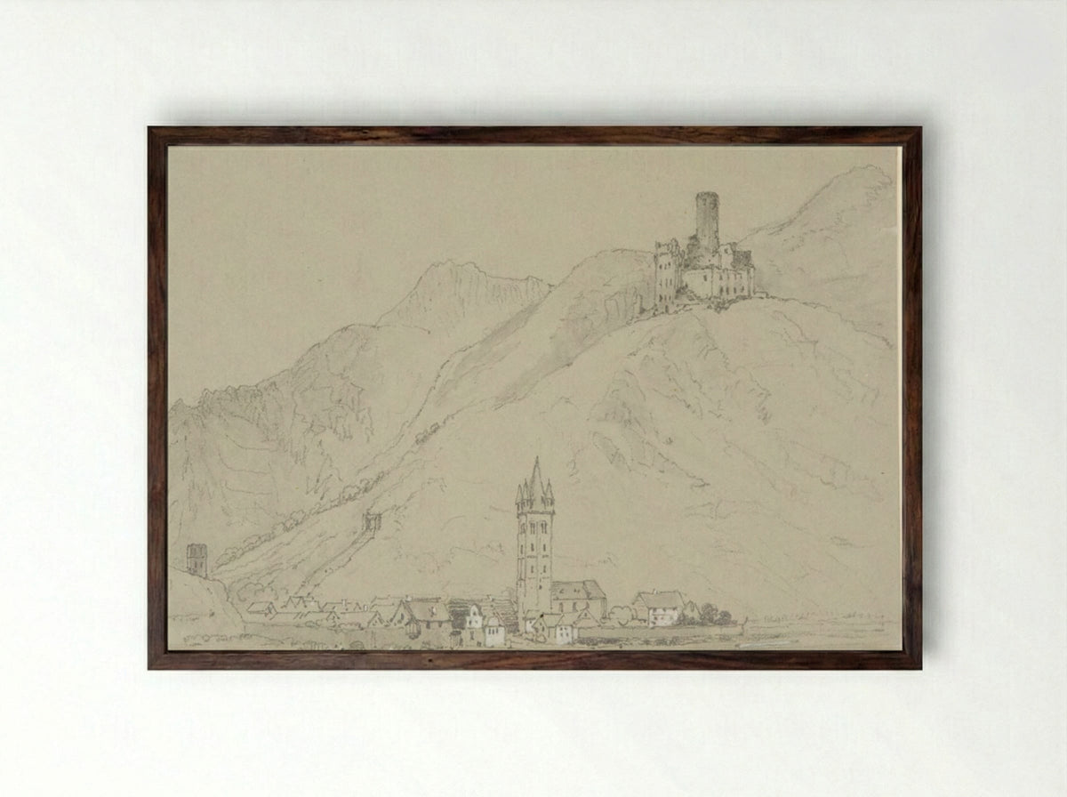 Castle of Maus (Burg Maus) - Samuel Prout - Framed Print Dark Wood
